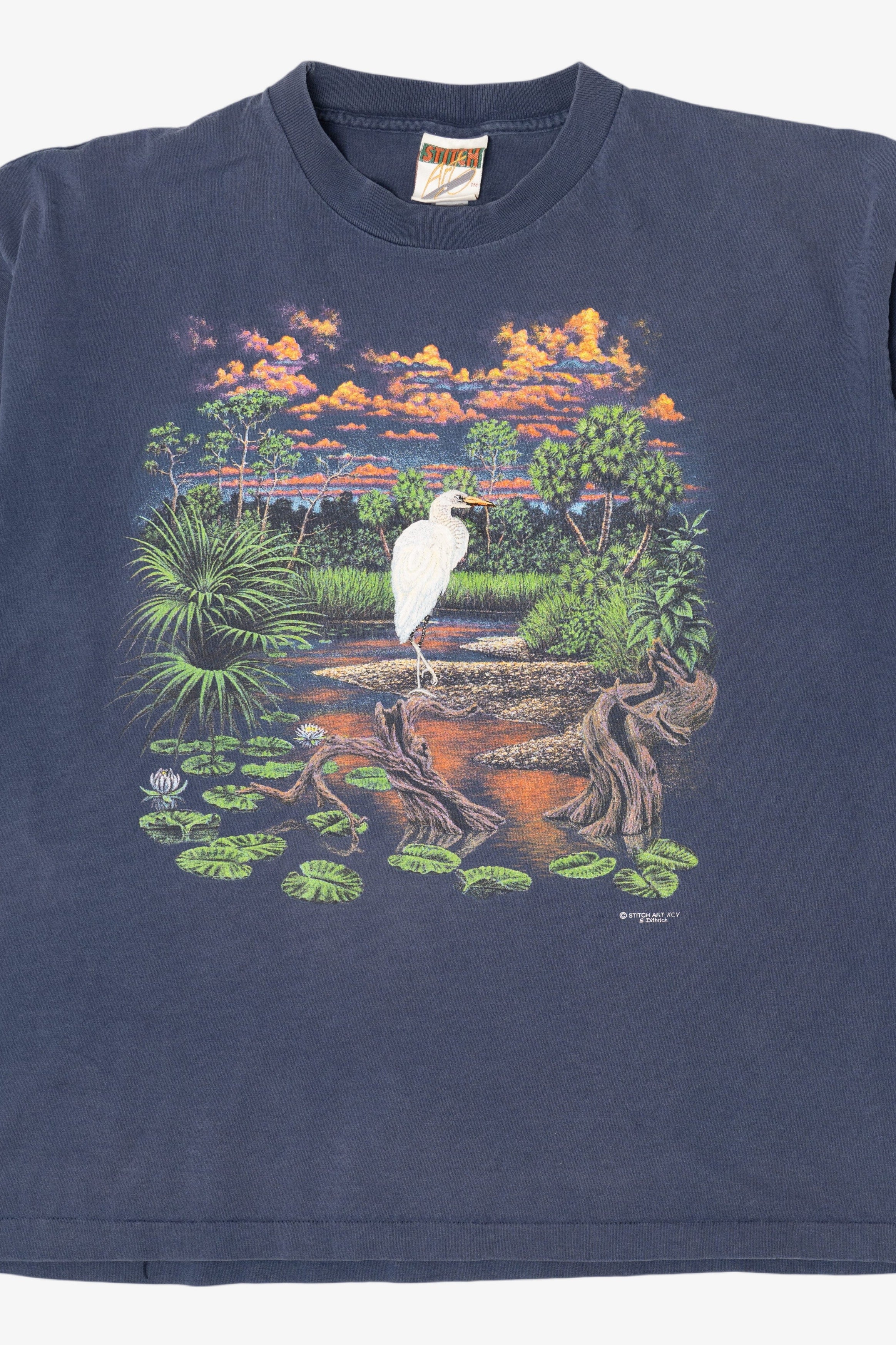 Vintage Embroidered Heron Stitch Art Single Stitch T-Shirt (1990s)