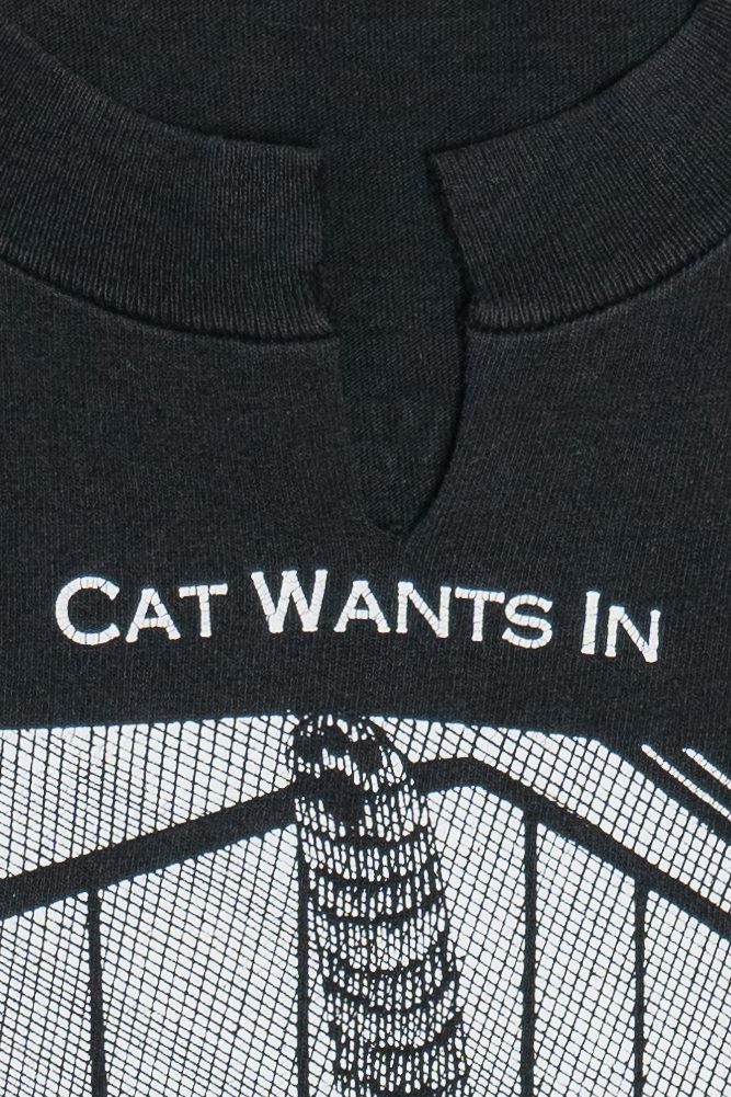 Vintage Stuart Katt "Cat Wants In" "Cat Wants Out" Double Sided Comic T-Shirt (1990s)
