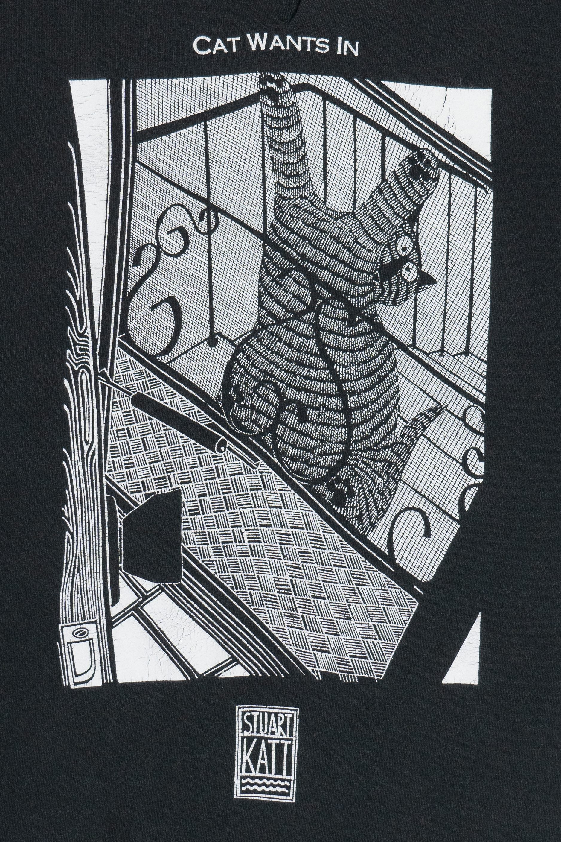 Vintage Stuart Katt "Cat Wants In" "Cat Wants Out" Double Sided Comic T-Shirt (1990s)