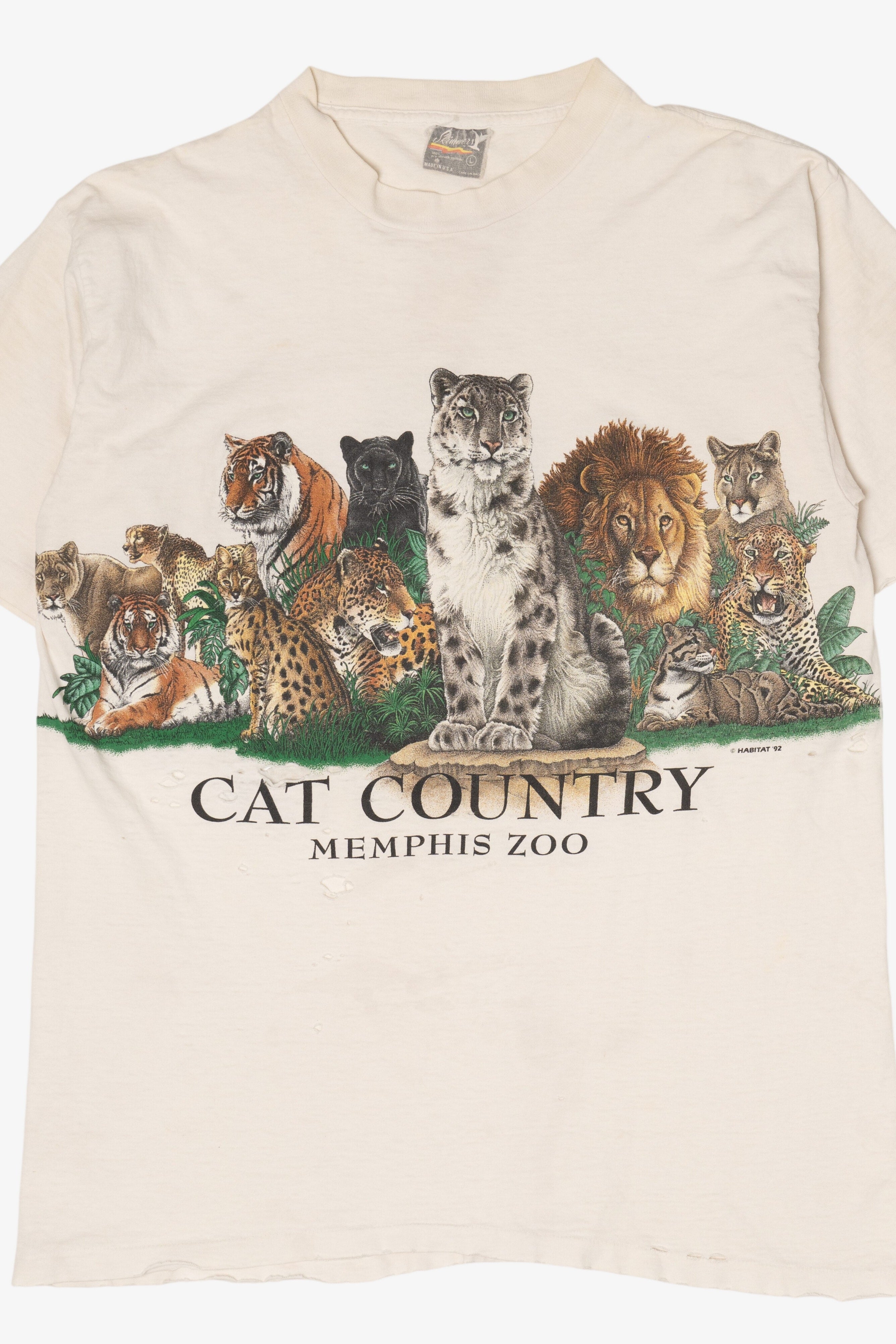 Vintage Thrashed Cat Country Memphis Zoo Big Cats Wrap Around T-Shirt (1990s)