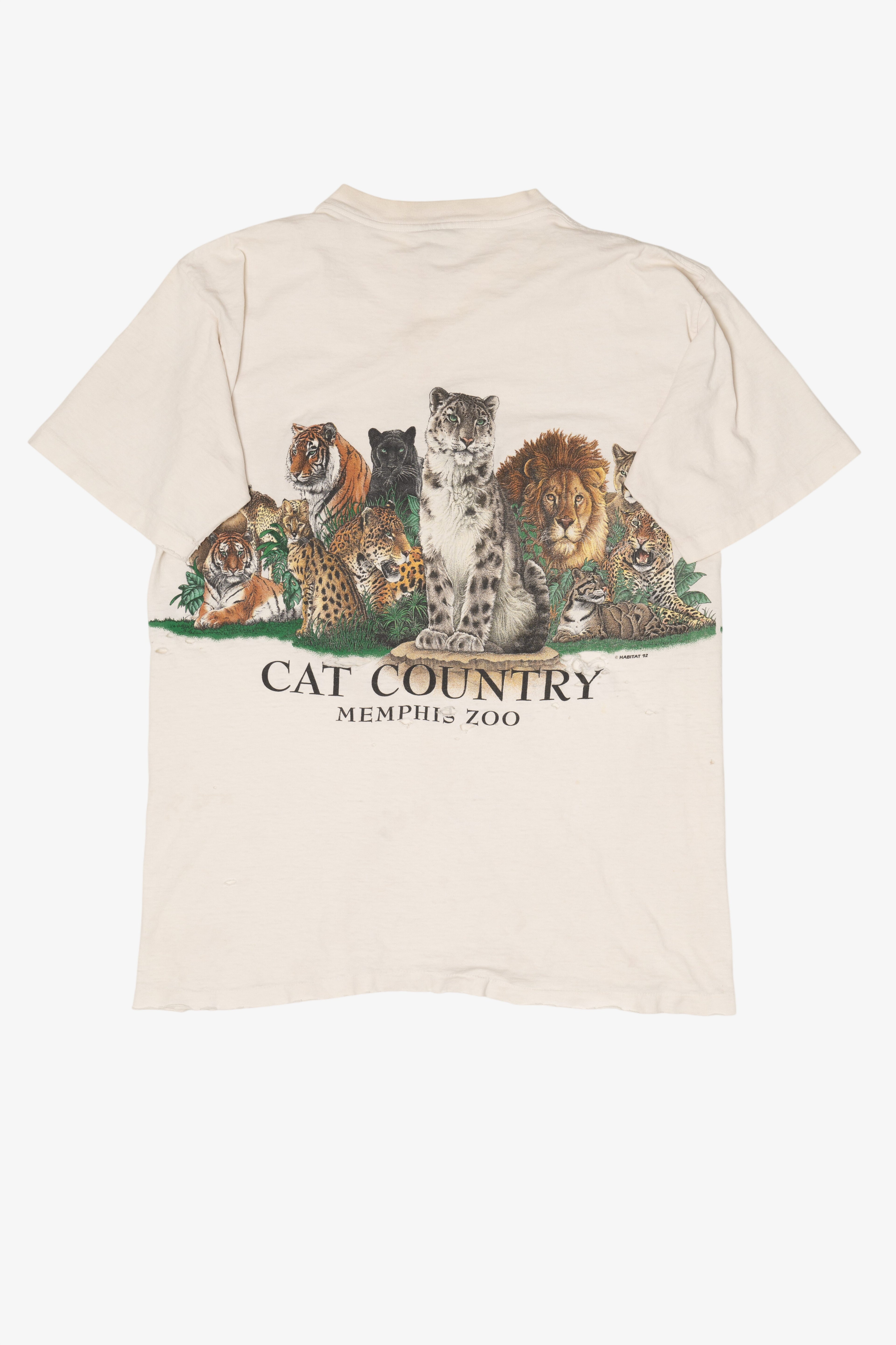 Vintage Thrashed Cat Country Memphis Zoo Big Cats Wrap Around T-Shirt (1990s)
