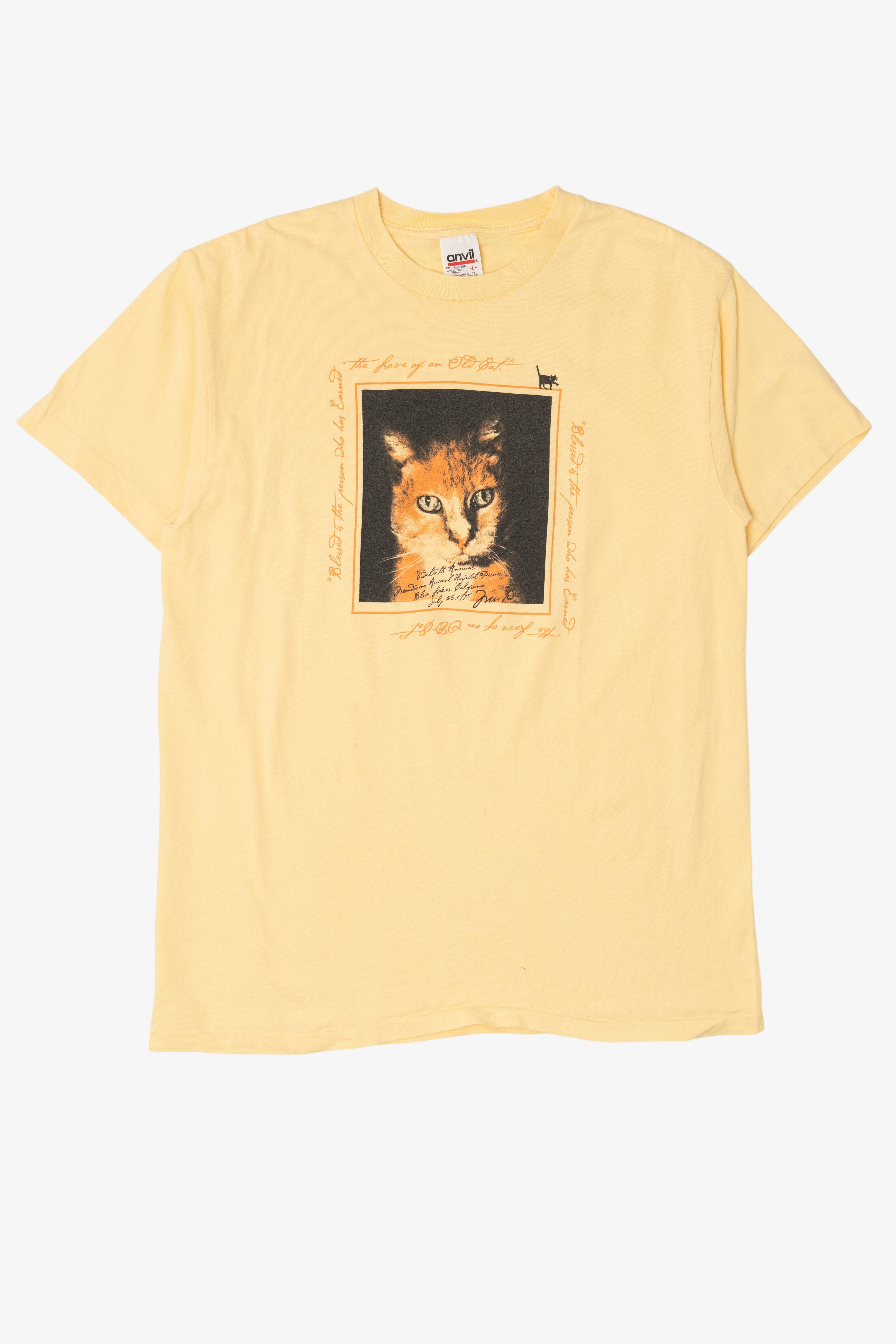Vintage Yellow "The Love Of An Old Cat" T-Shirt (1990s)