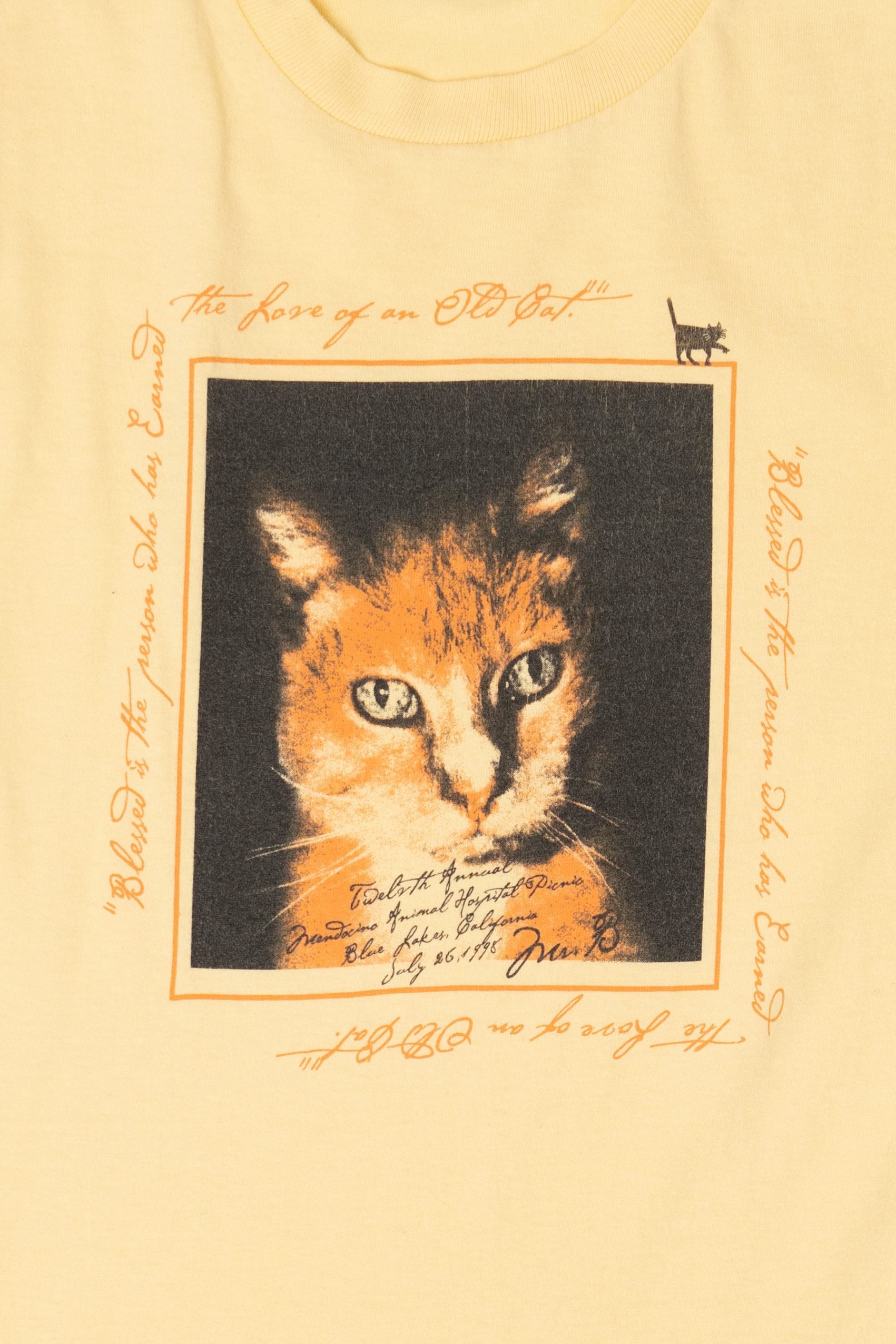 Vintage Yellow "The Love Of An Old Cat" Single Stitch T-Shirt (1990s)