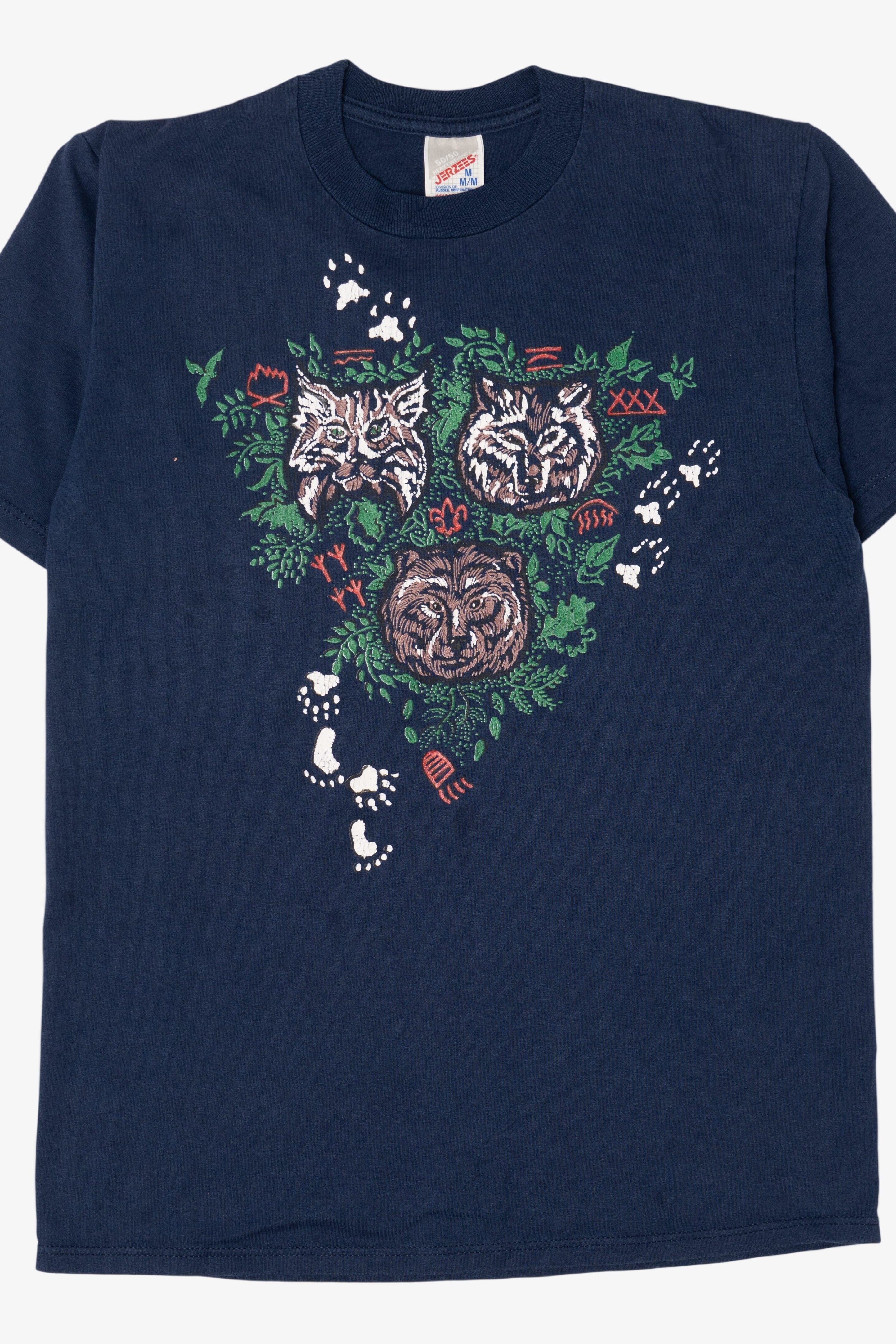 Vintage Navy Blue Wolf And Bears T-Shirt (1990s)