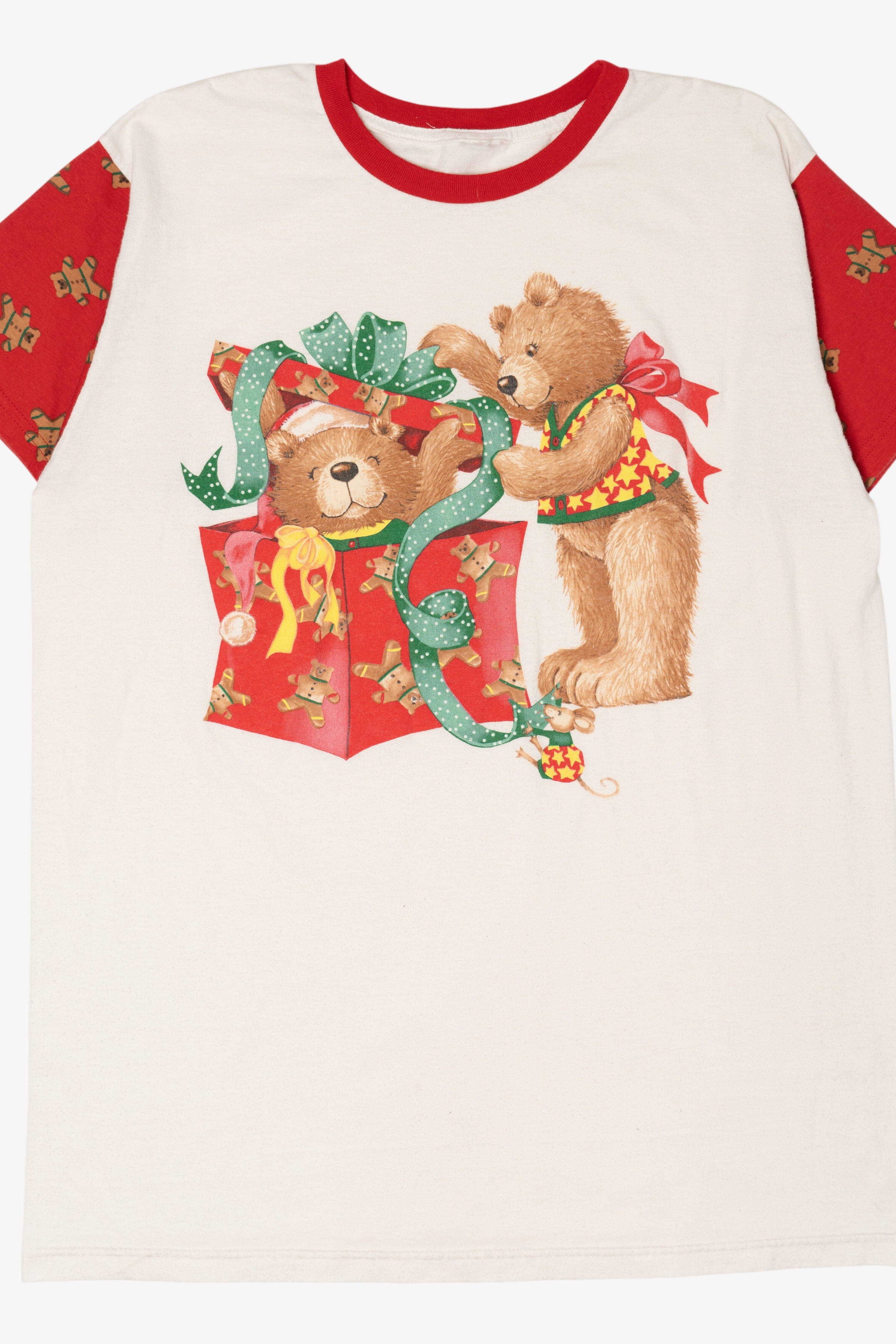 Vintage Christmas Teddy Bears Present Ringer T-Shirt (1990s)