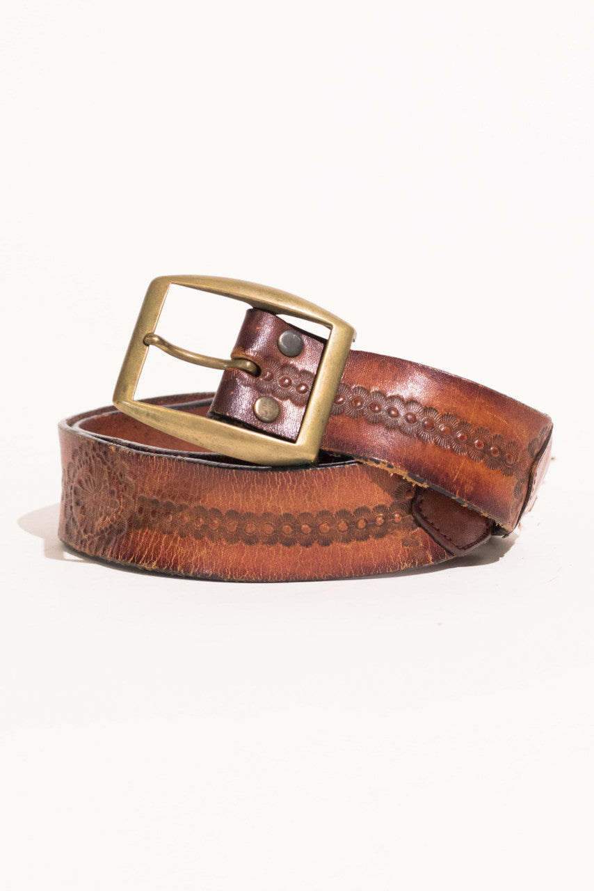 Vintage Mixed Pattern Leather Belt