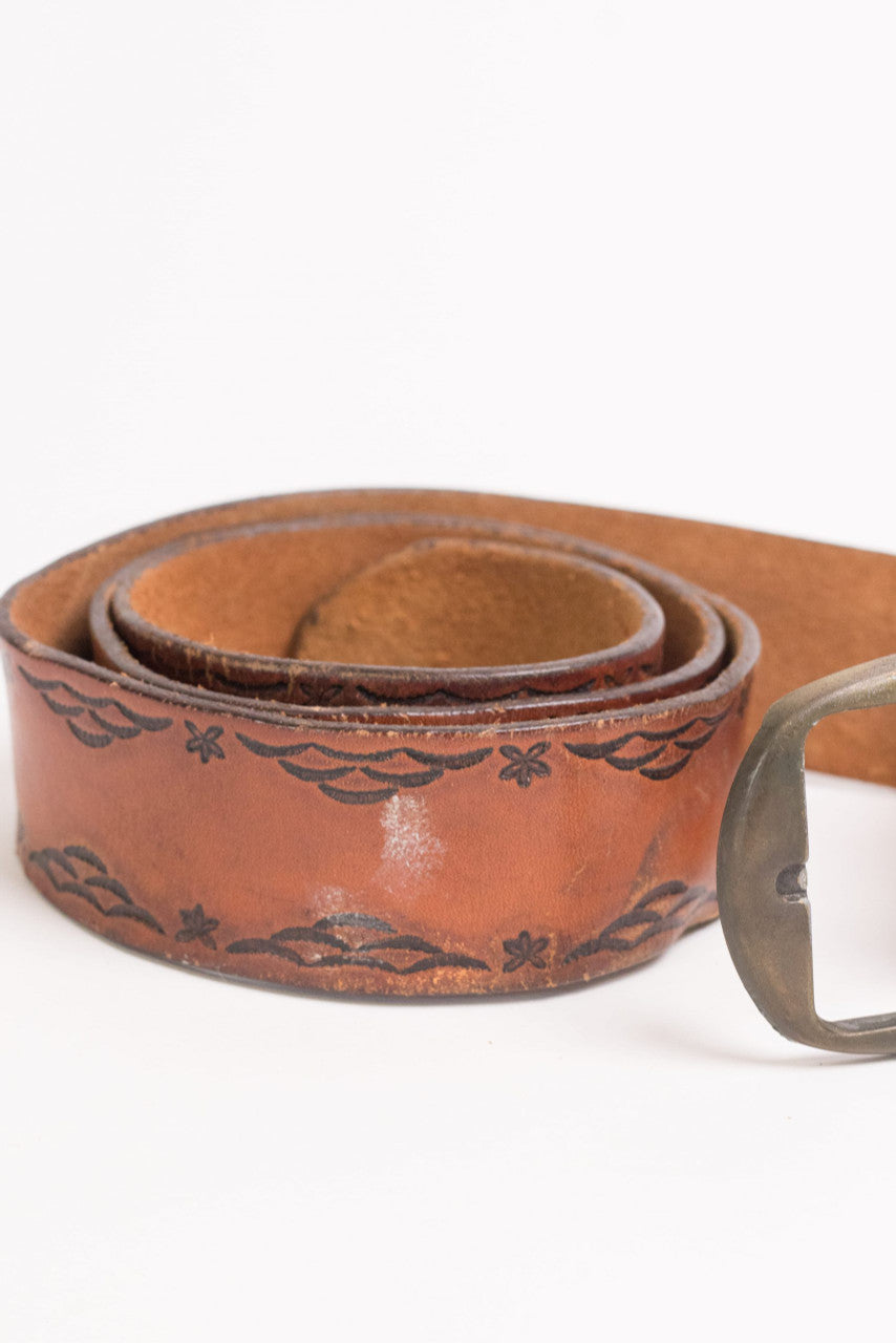 Vintage Etched Leather Belt