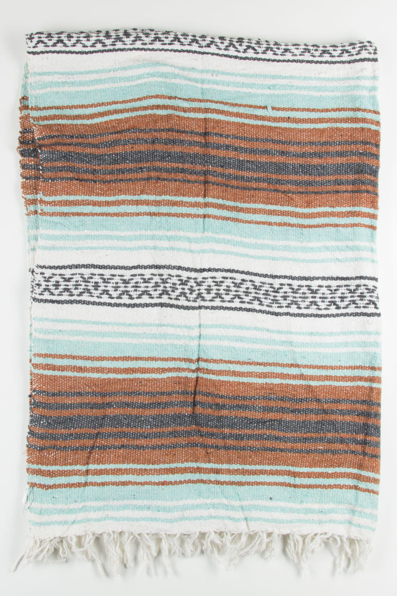 Teal & Brown Striped Baja Blanket 1