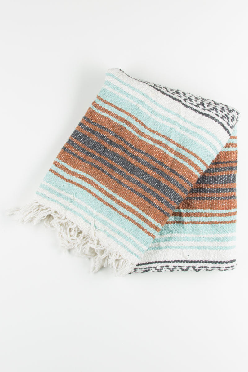 Teal & Brown Striped Baja Blanket 1