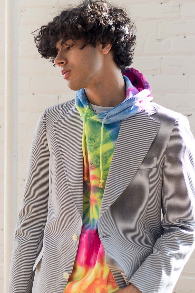 Blue Seersucker Oversized Vintage Blazer