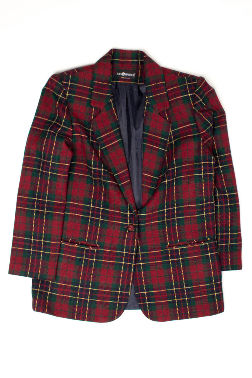 Vintage Red Plaid Single Button Blazer (1990s)