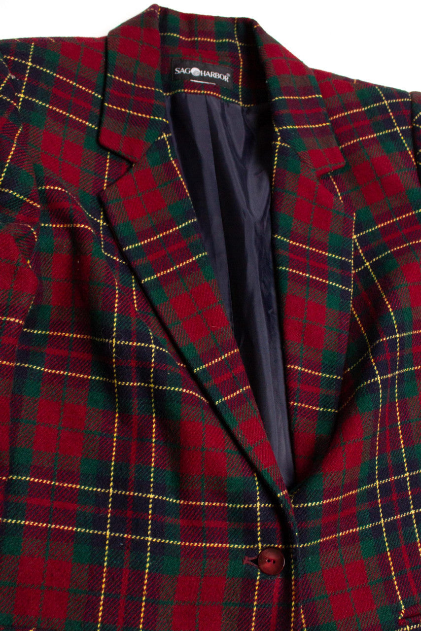Vintage Red Plaid Single Button Blazer (1990s)