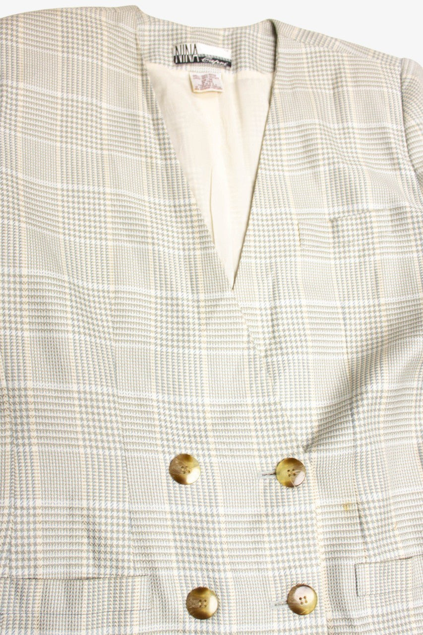 Vintage Gray Houndstooth Double Breasted Blazer (1980s)