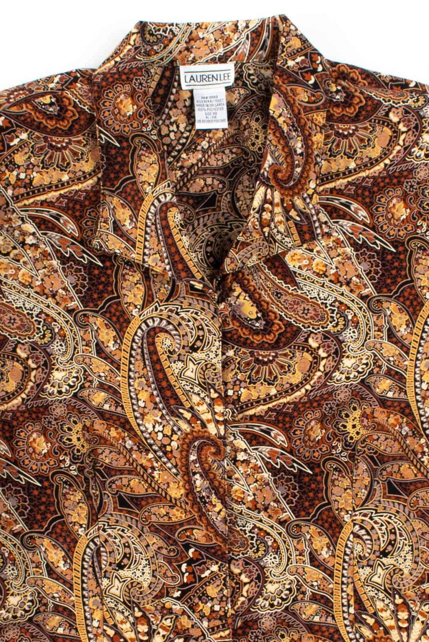 Brown Paisley Button Up Blouse