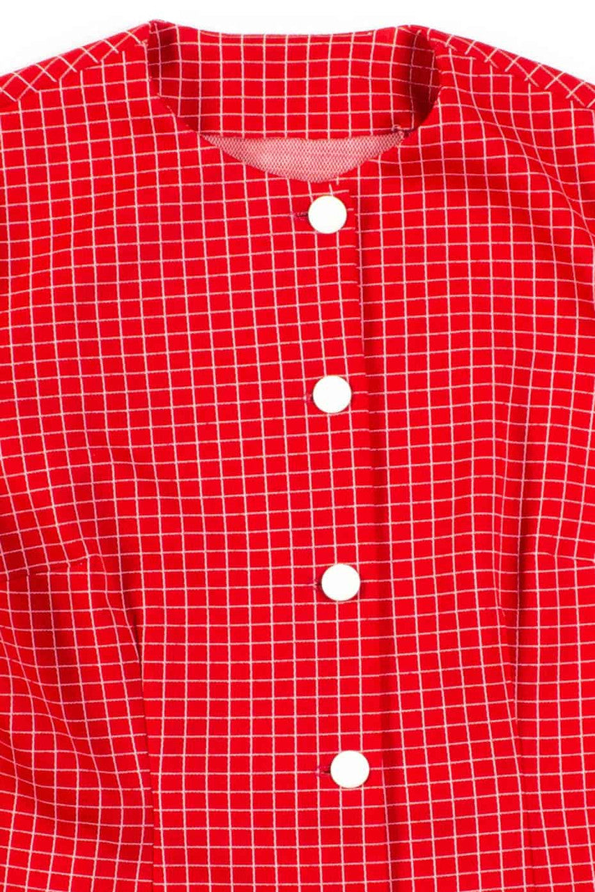 Red & White Grid Button Up Top