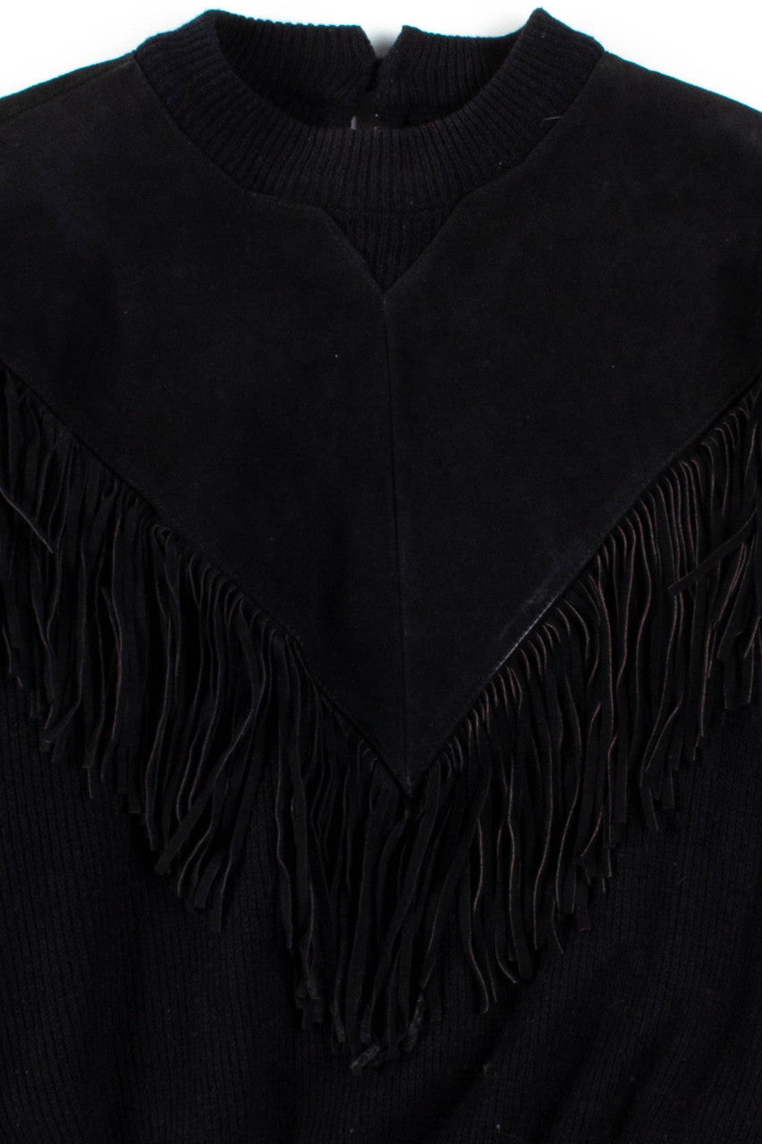 Black Leather Fringe Sweater