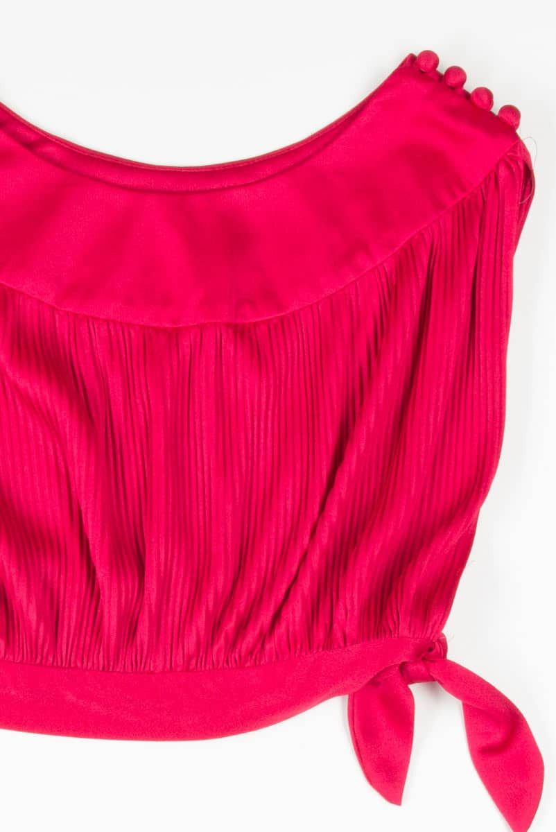 Burgundy Pleated Tie Side Crop Top