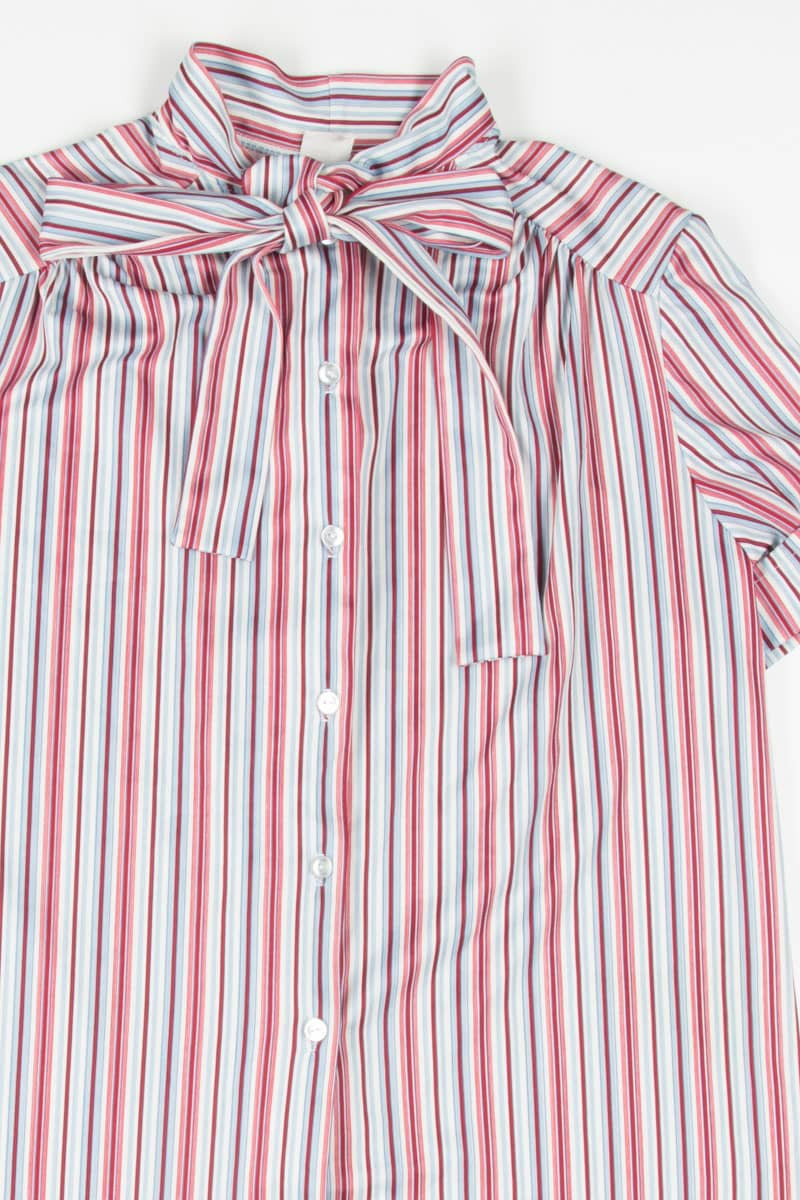 Red & Blue Pussy Bow Blouse