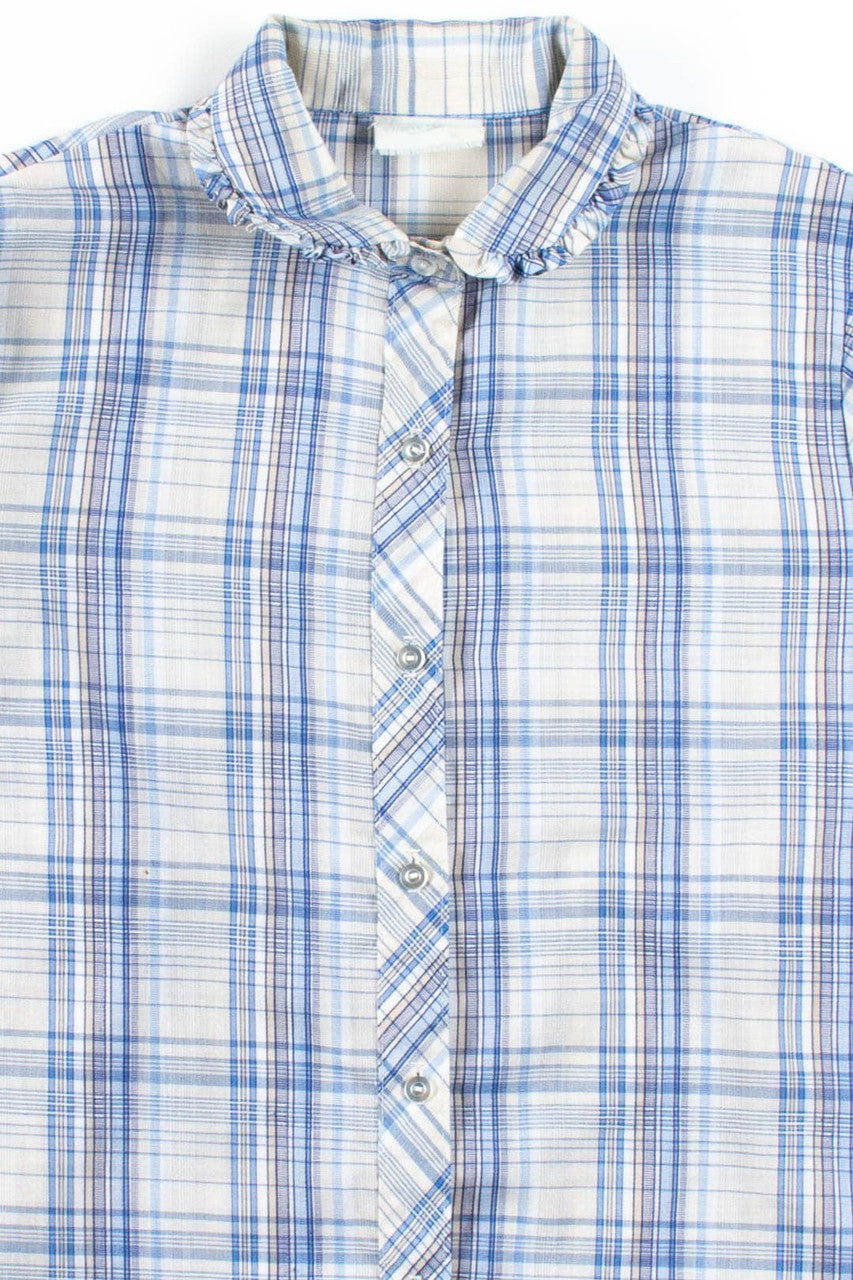 Plaid Ruffle Trimmed Button Up Top