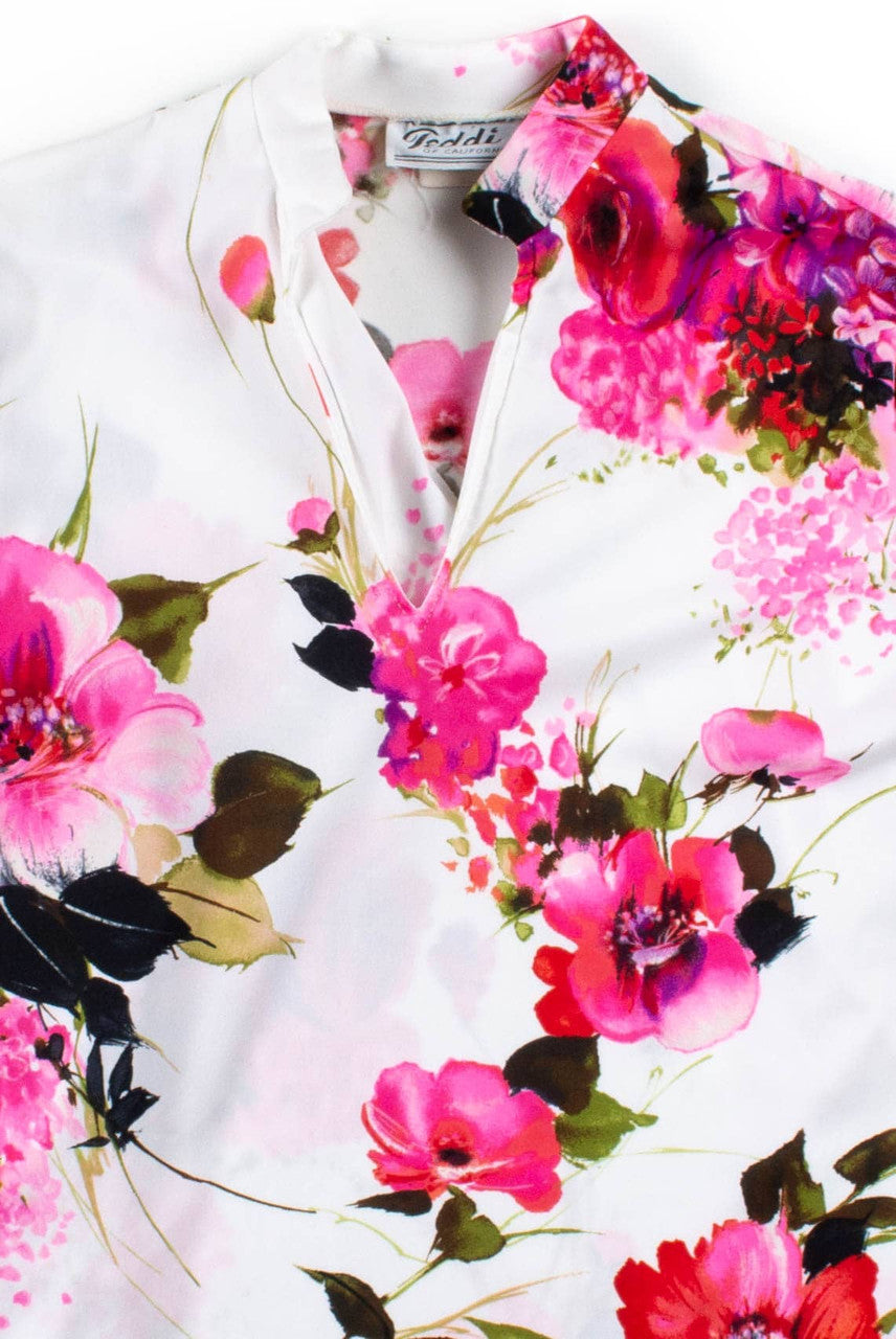 White Floral V-Neck Blouse