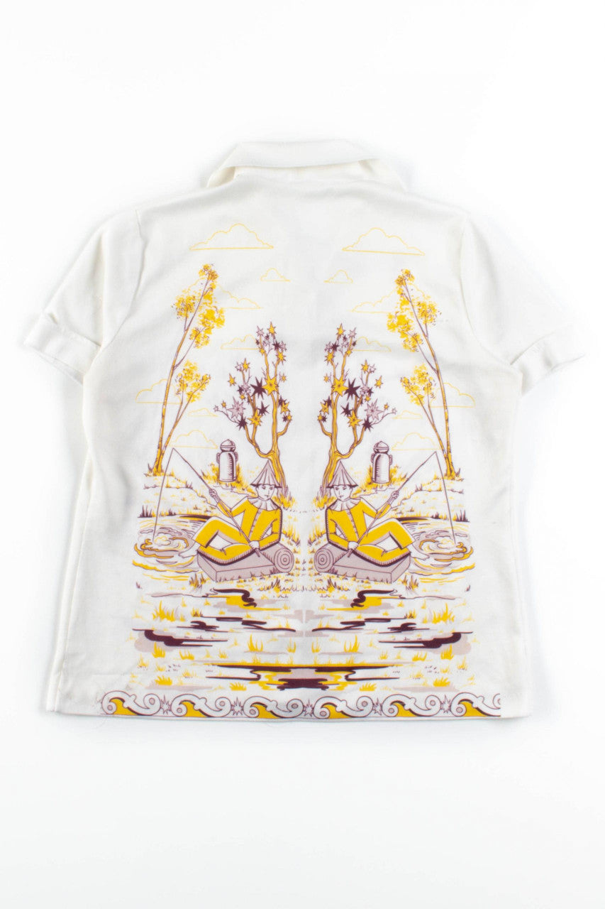 Fishermen Print Butterfly Collar Shirt