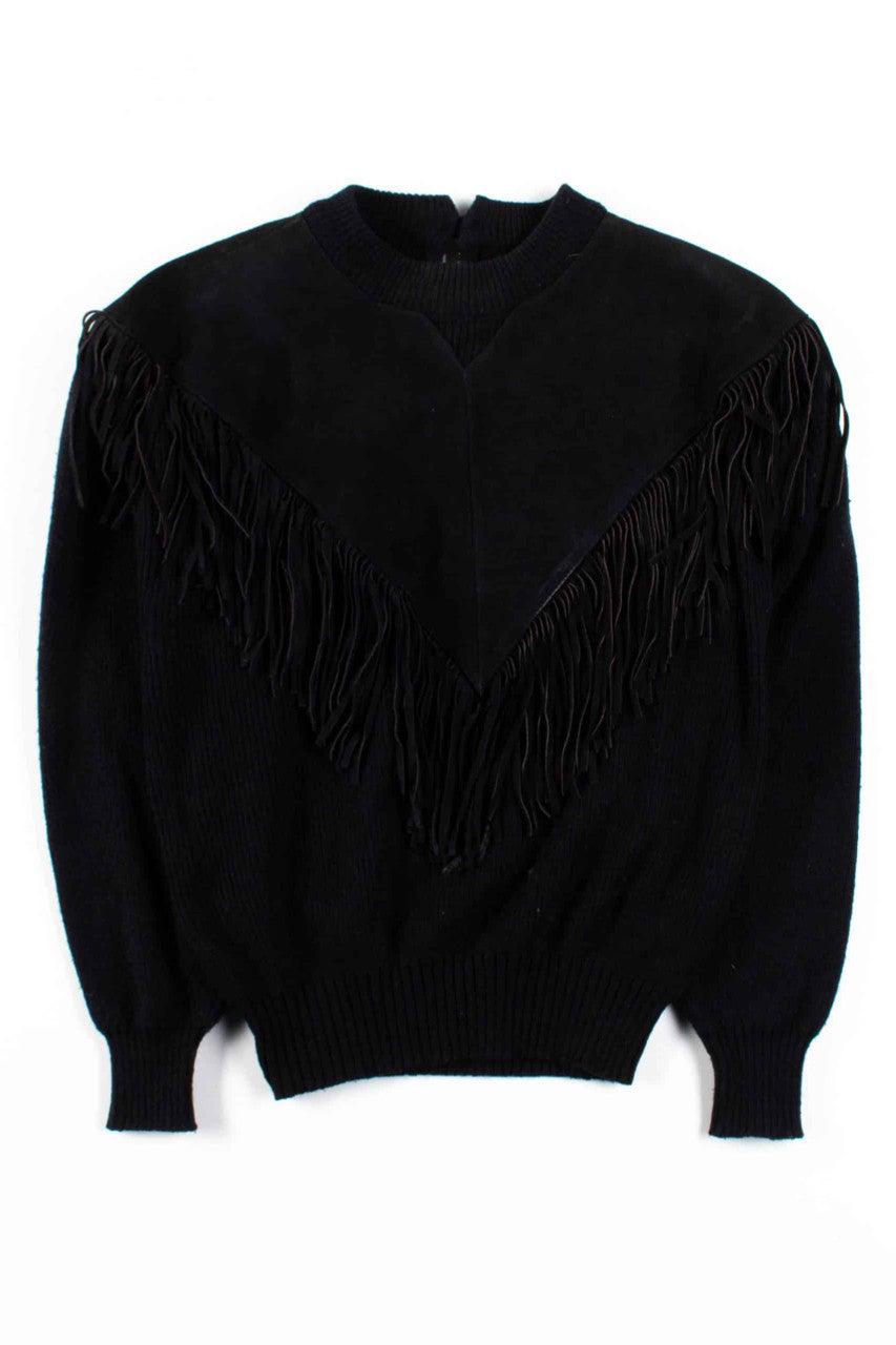 Black Leather Fringe Sweater