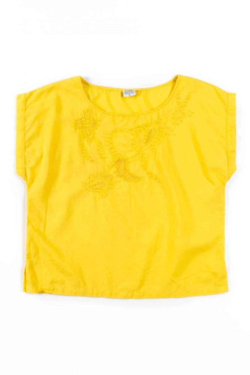 Boxy Yellow Paisley Beaded Top