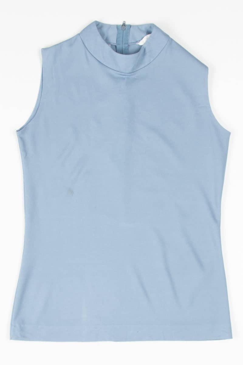 Dusty Blue Mock Neck Sleeveless Top