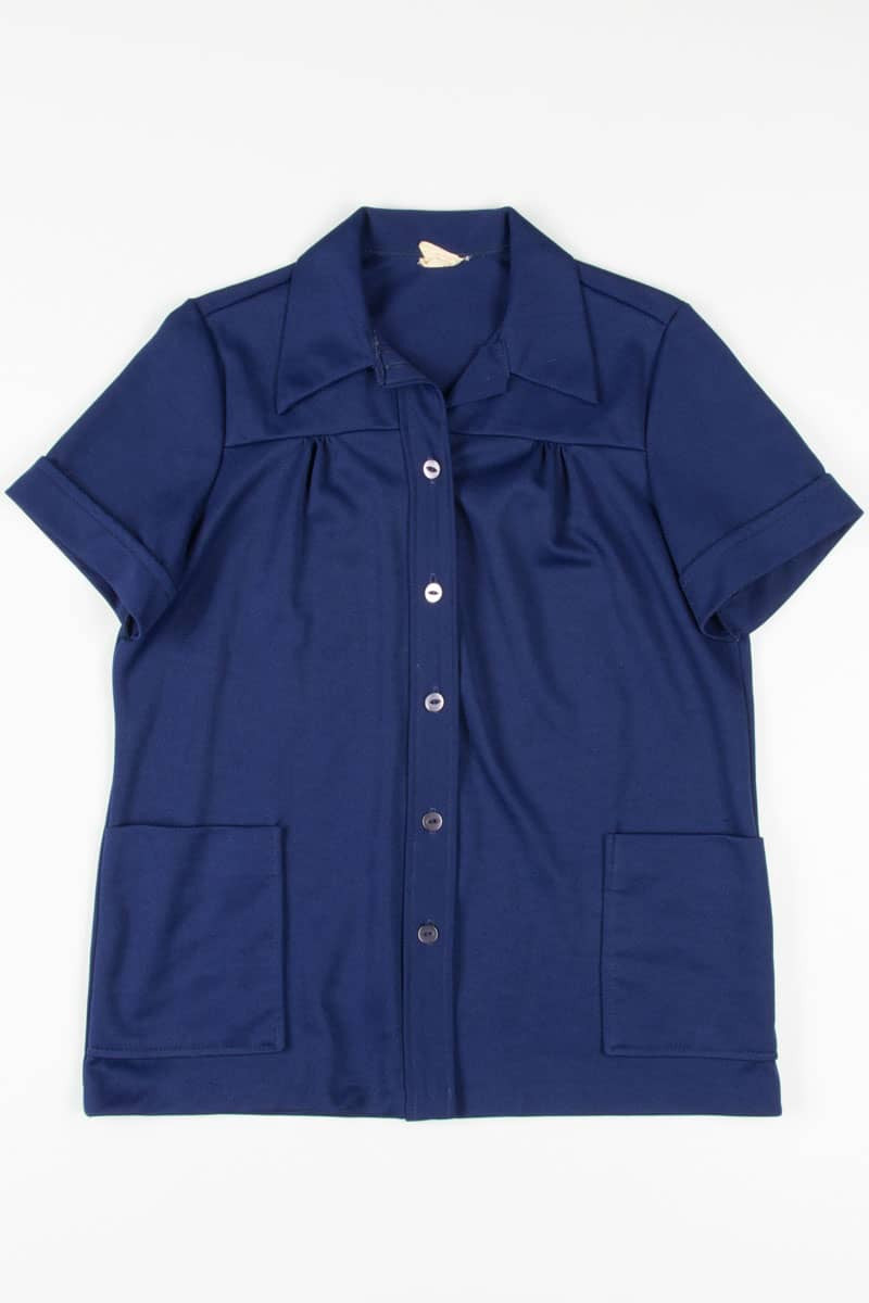Navy Double Pocket Button Up Top