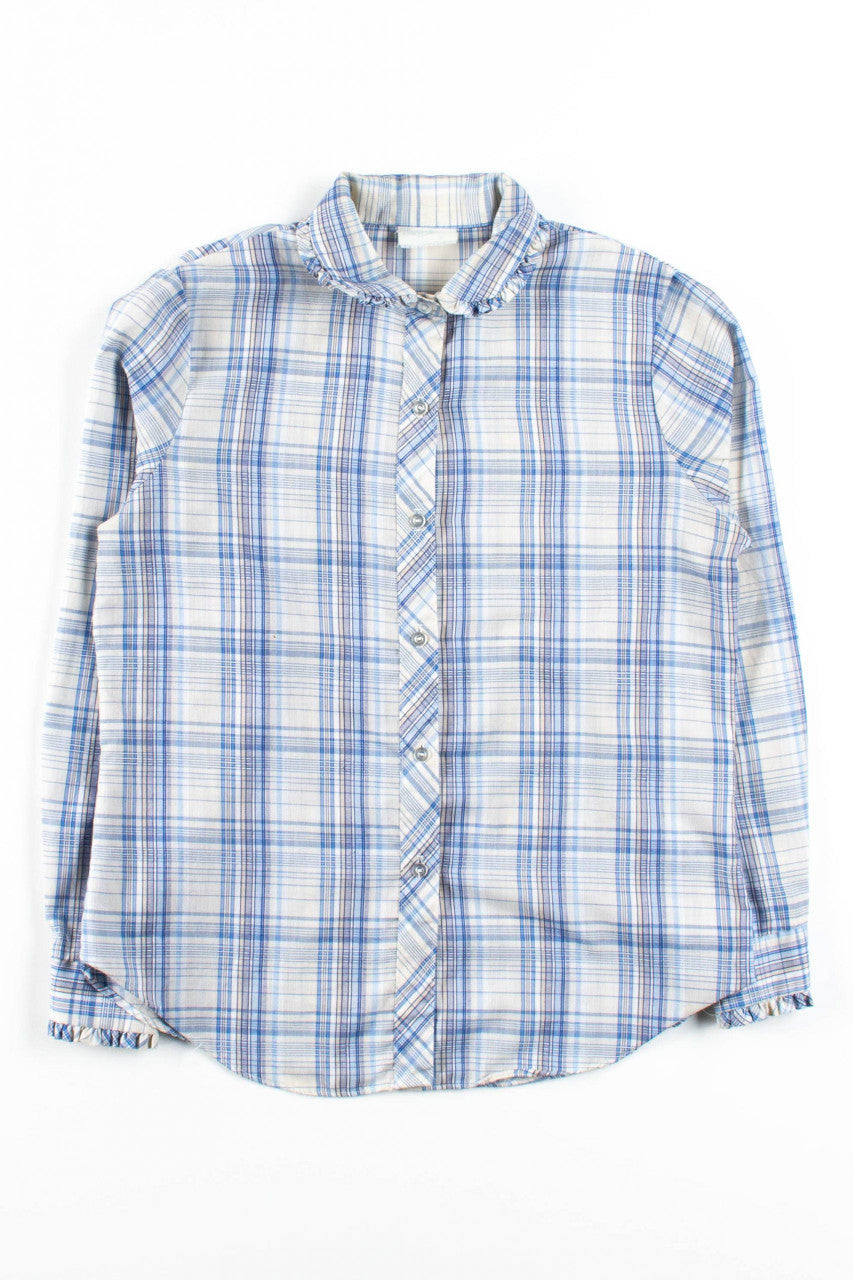 Plaid Ruffle Trimmed Button Up Top