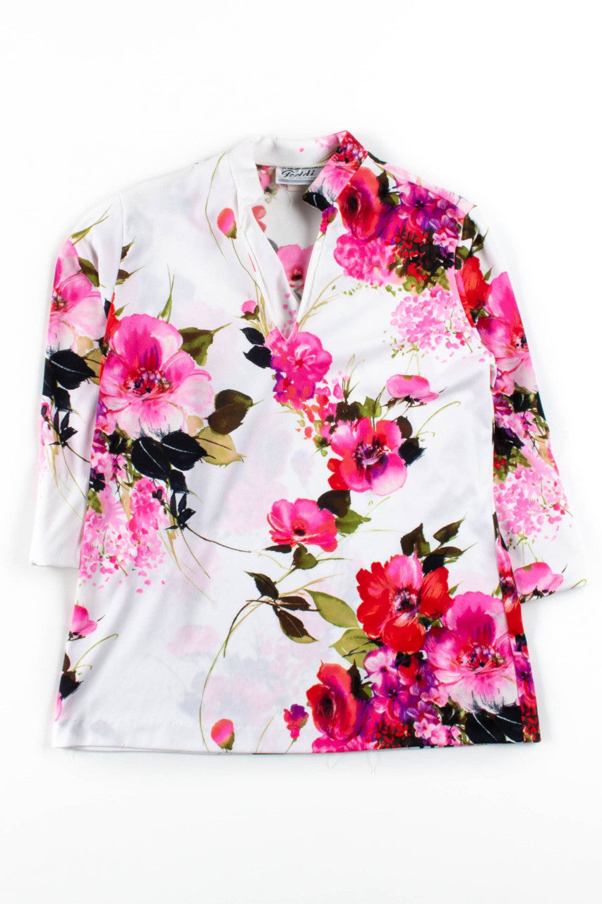 White Floral V-Neck Blouse
