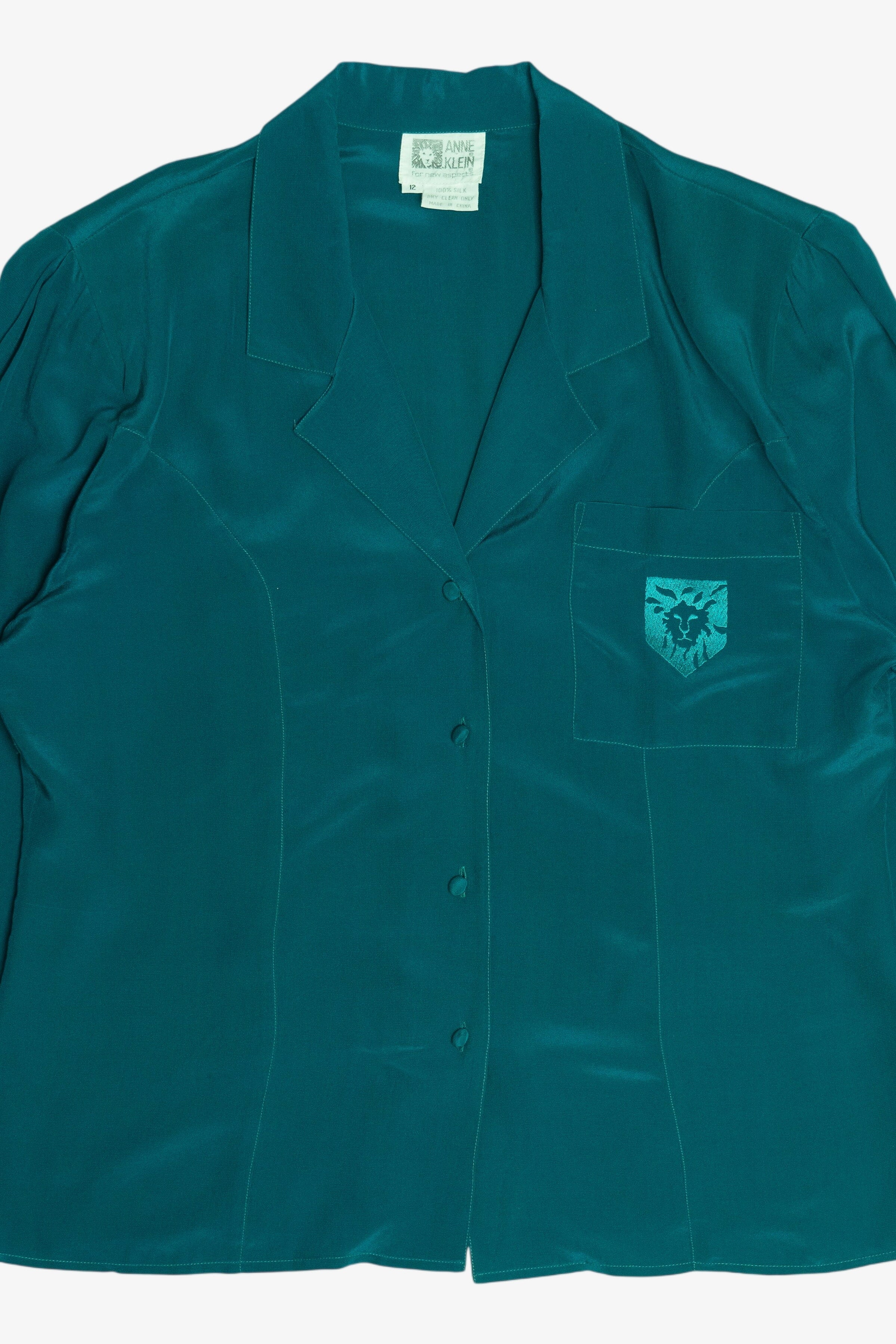 Vintage Anne Klein Embroidered Logo Lightweight Silk Blouse (1990s)