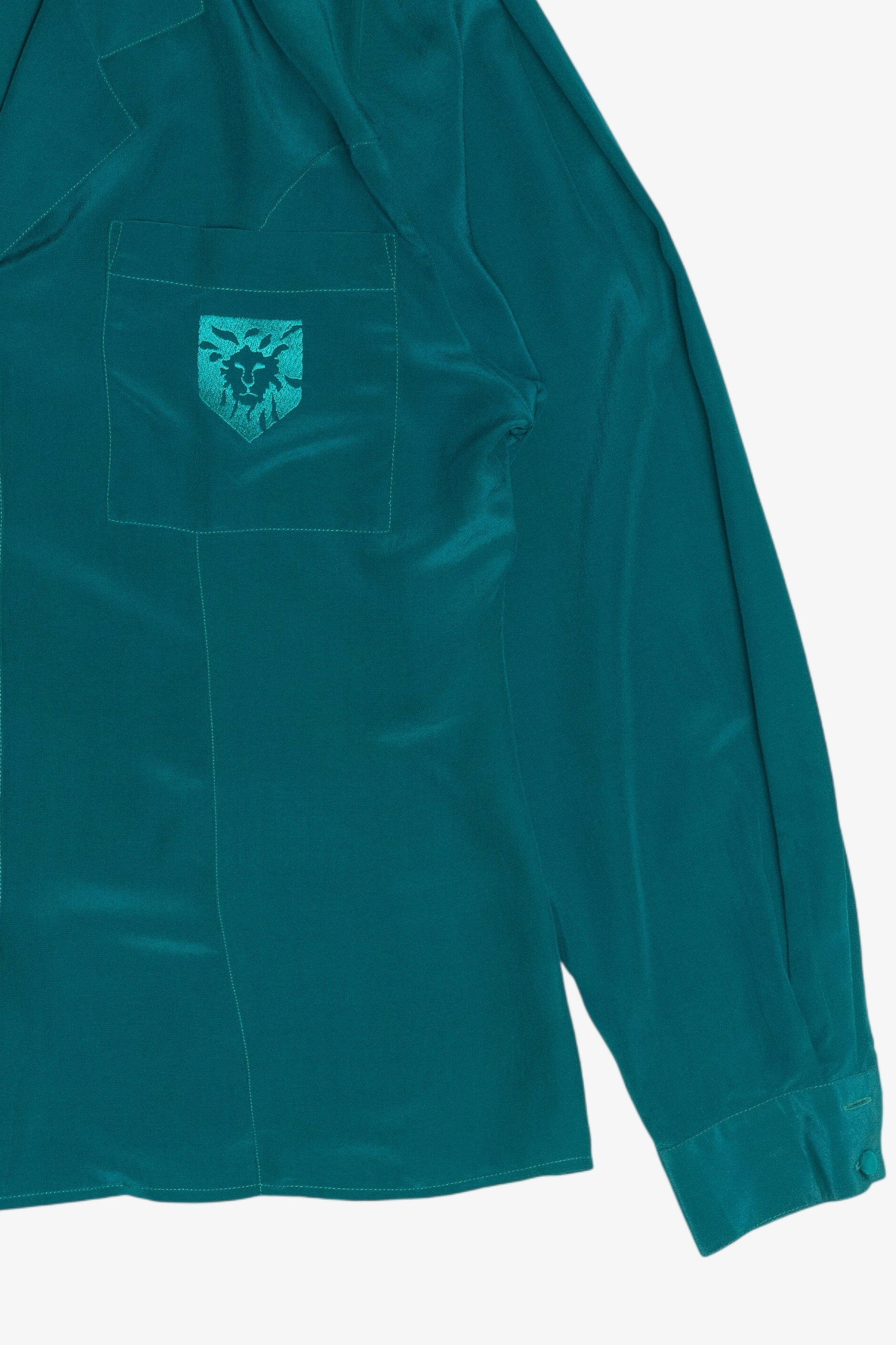 Vintage Anne Klein Embroidered Logo Lightweight Silk Blouse (1990s)