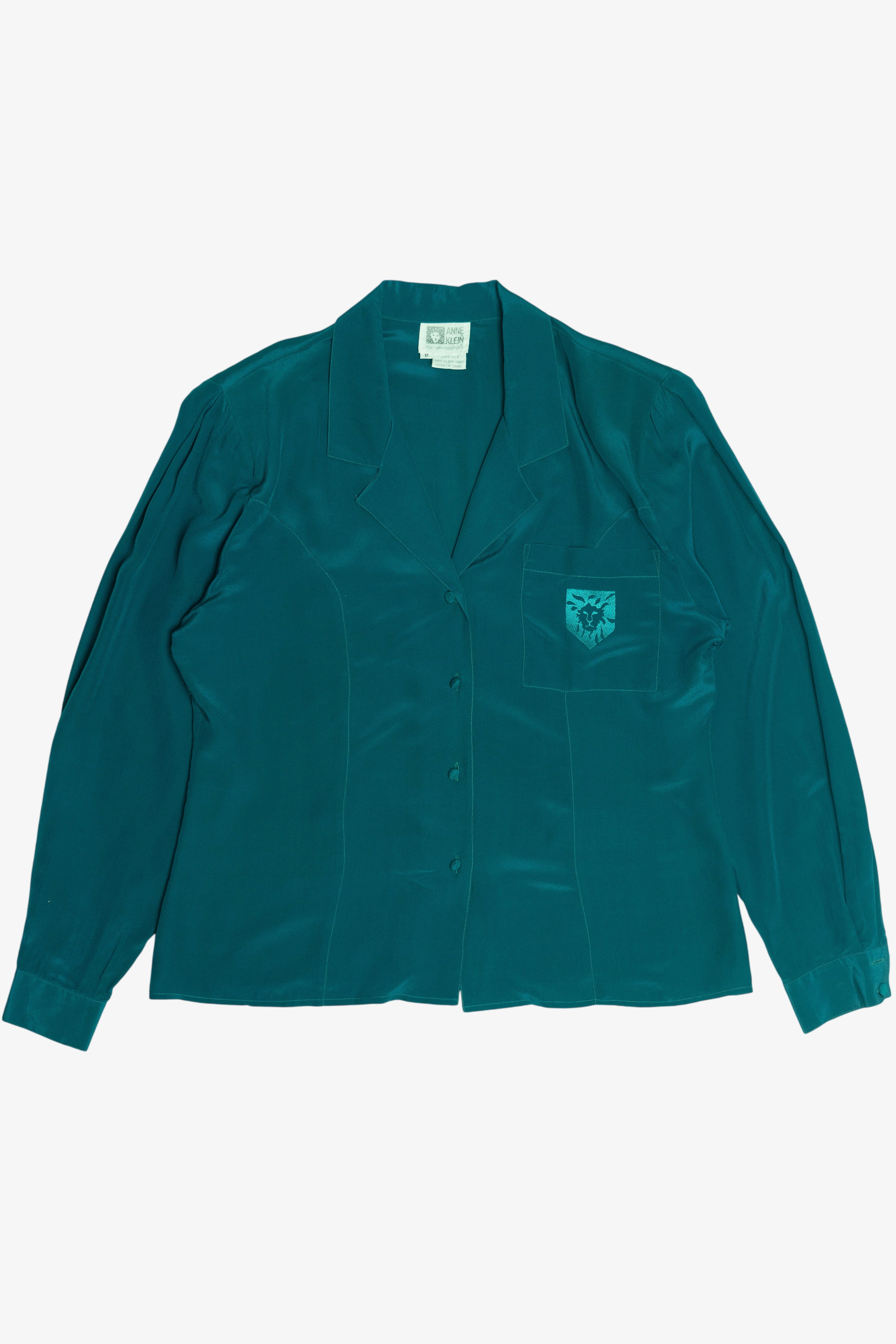 Vintage Anne Klein Embroidered Logo Lightweight Silk Blouse (1990s)
