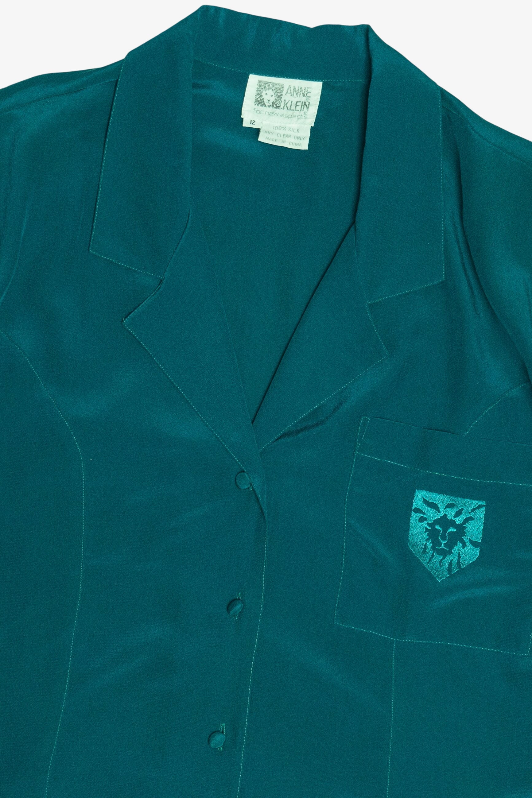 Vintage Anne Klein Embroidered Logo Lightweight Silk Blouse (1990s)