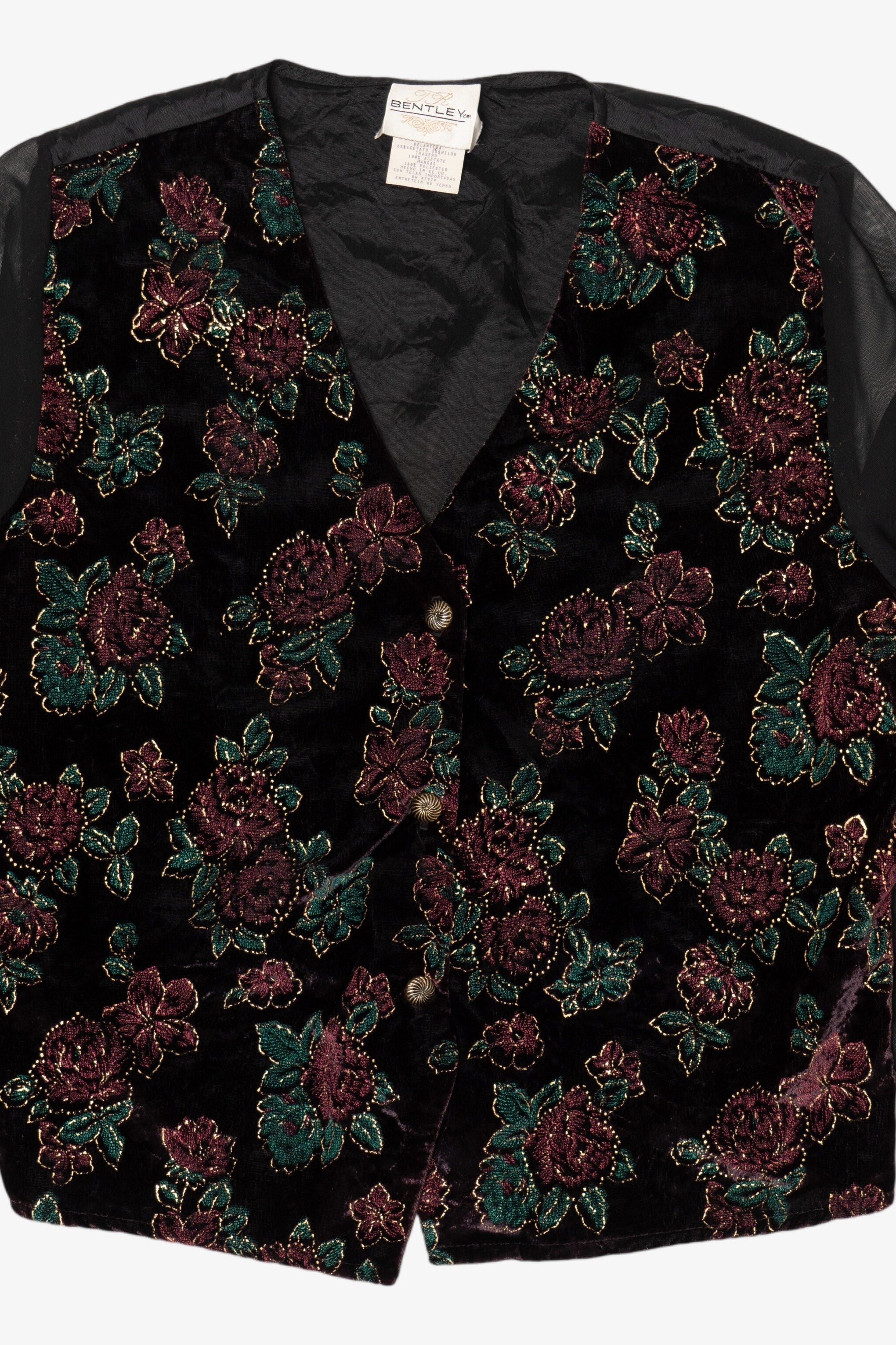 Vintage Bentley Velvet Vest And Sheer Sleeves Button Up Blouse (1980s)