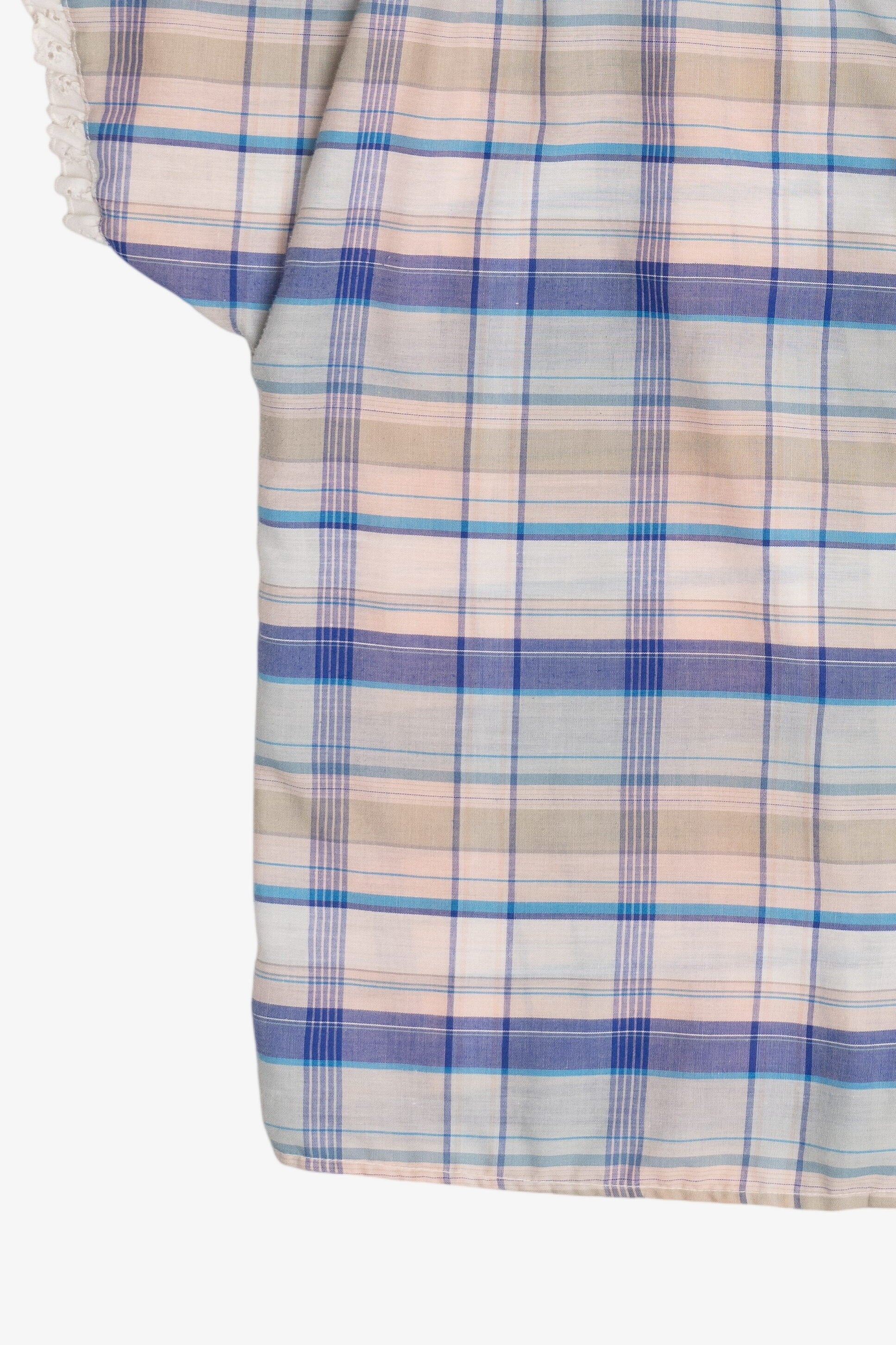 Vintage Plaid Lace Trim Collar Button Up (1980s)