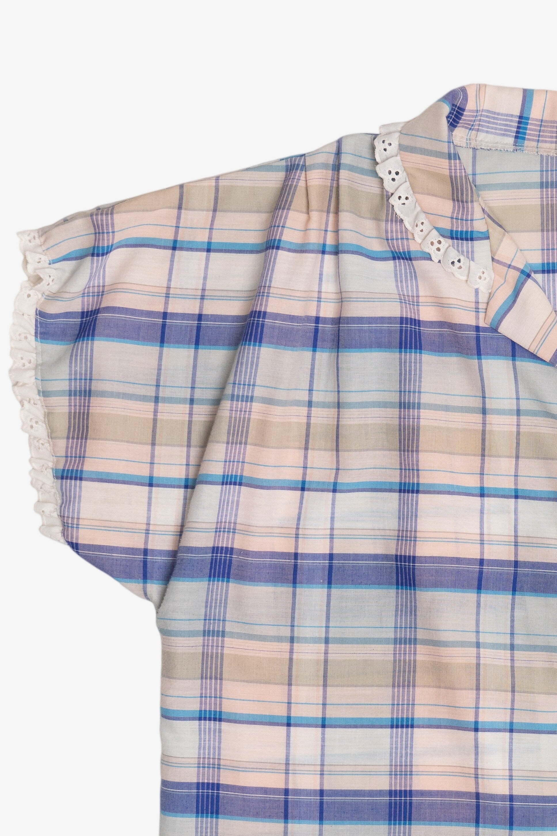 Vintage Plaid Lace Trim Collar Button Up (1980s)