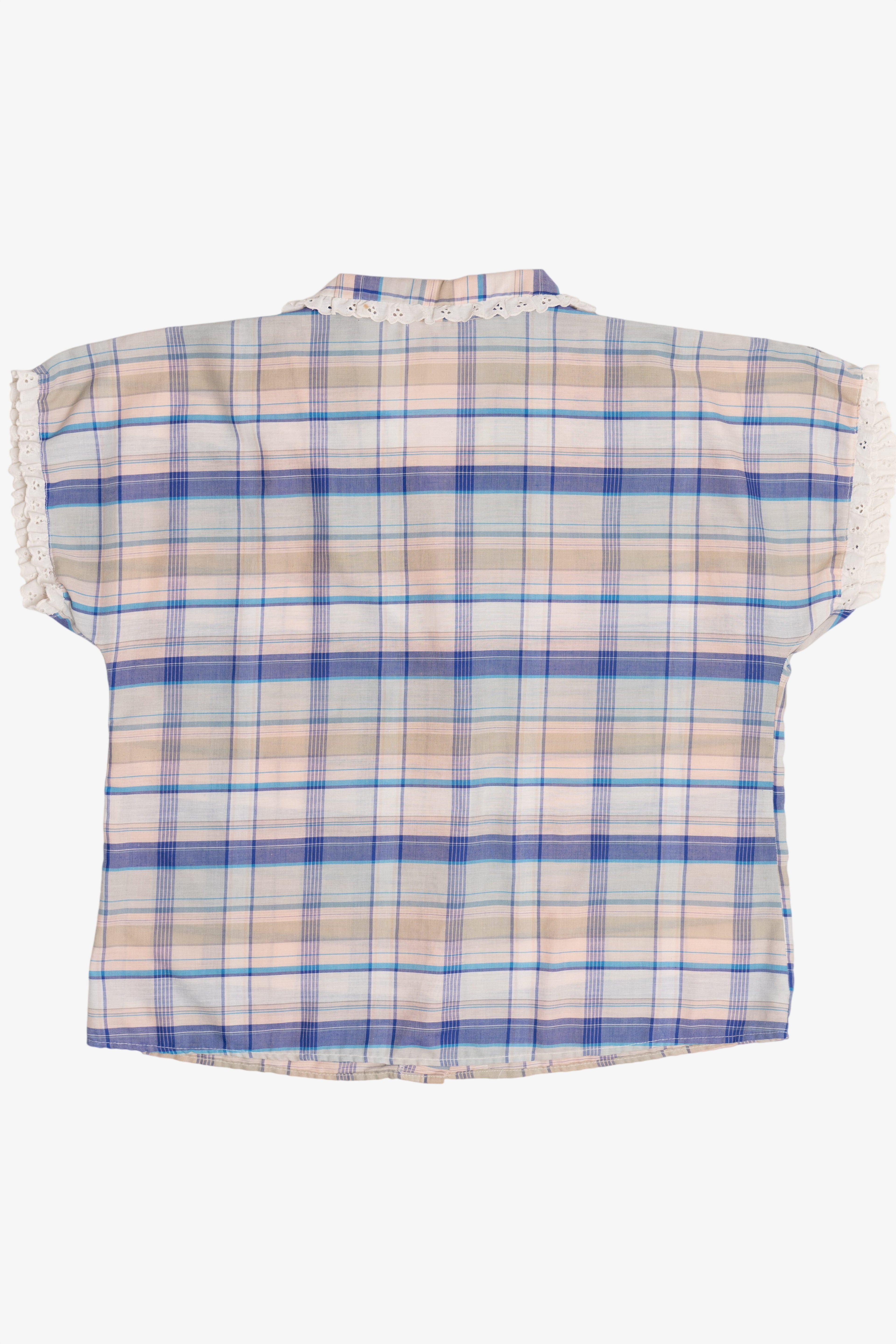 Vintage Plaid Lace Trim Collar Button Up (1980s)