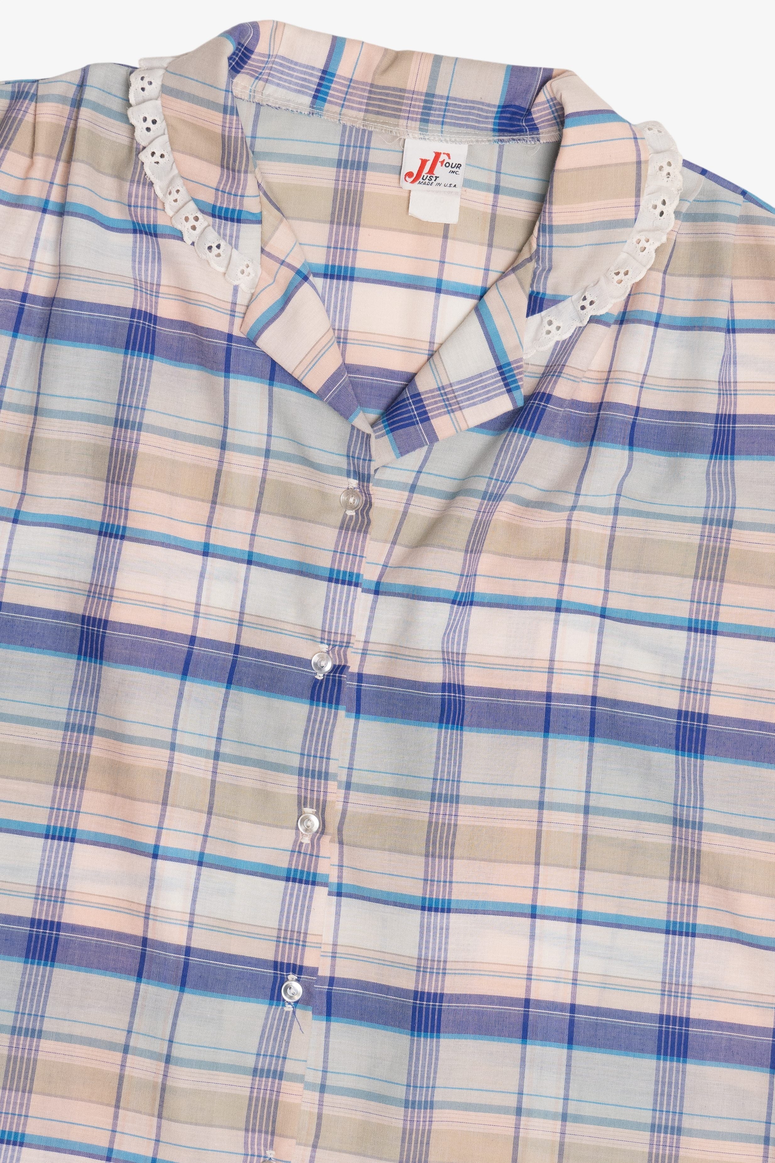 Vintage Plaid Lace Trim Collar Button Up (1980s)