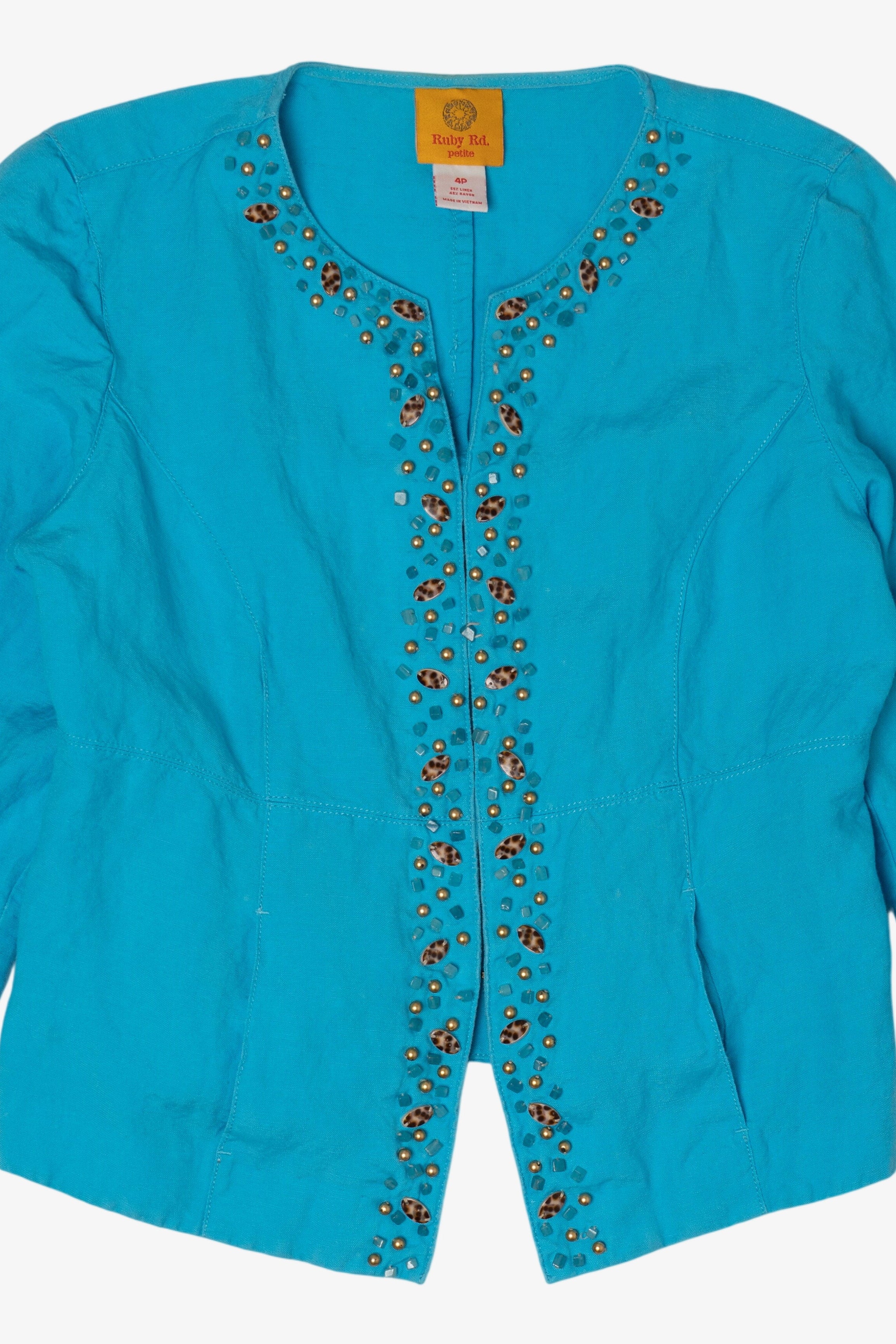 Vintage Y2k Turquoise Beaded Ruby Rd Cardigan (2000s)