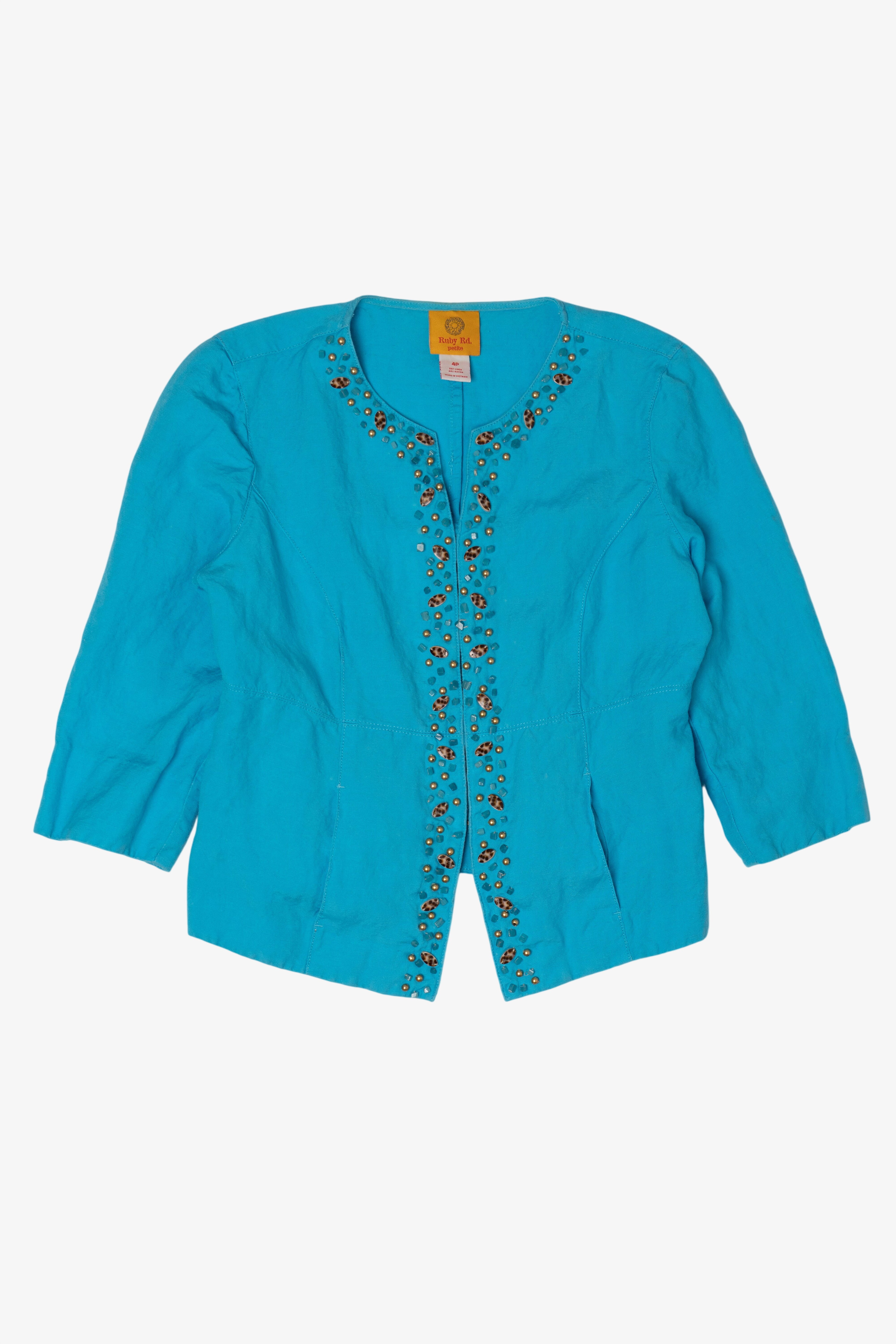 Vintage Y2k Turquoise Beaded Ruby Rd Cardigan (2000s)