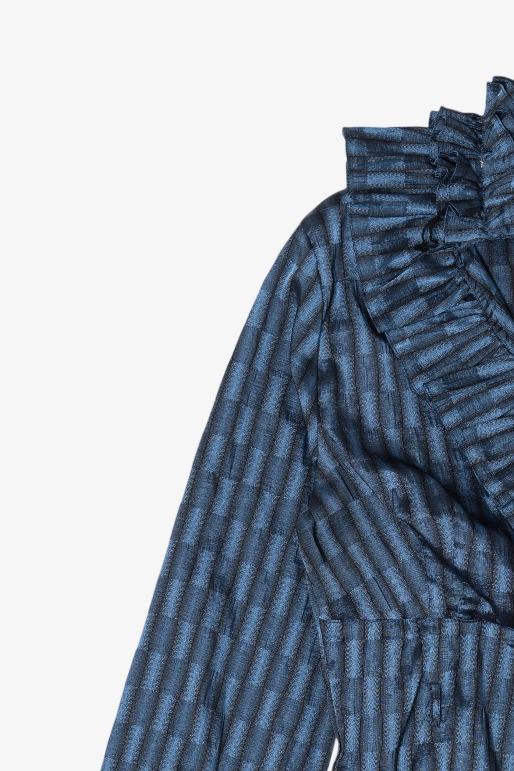 Navy Blue Roxelan Ruffled Collar Blouse