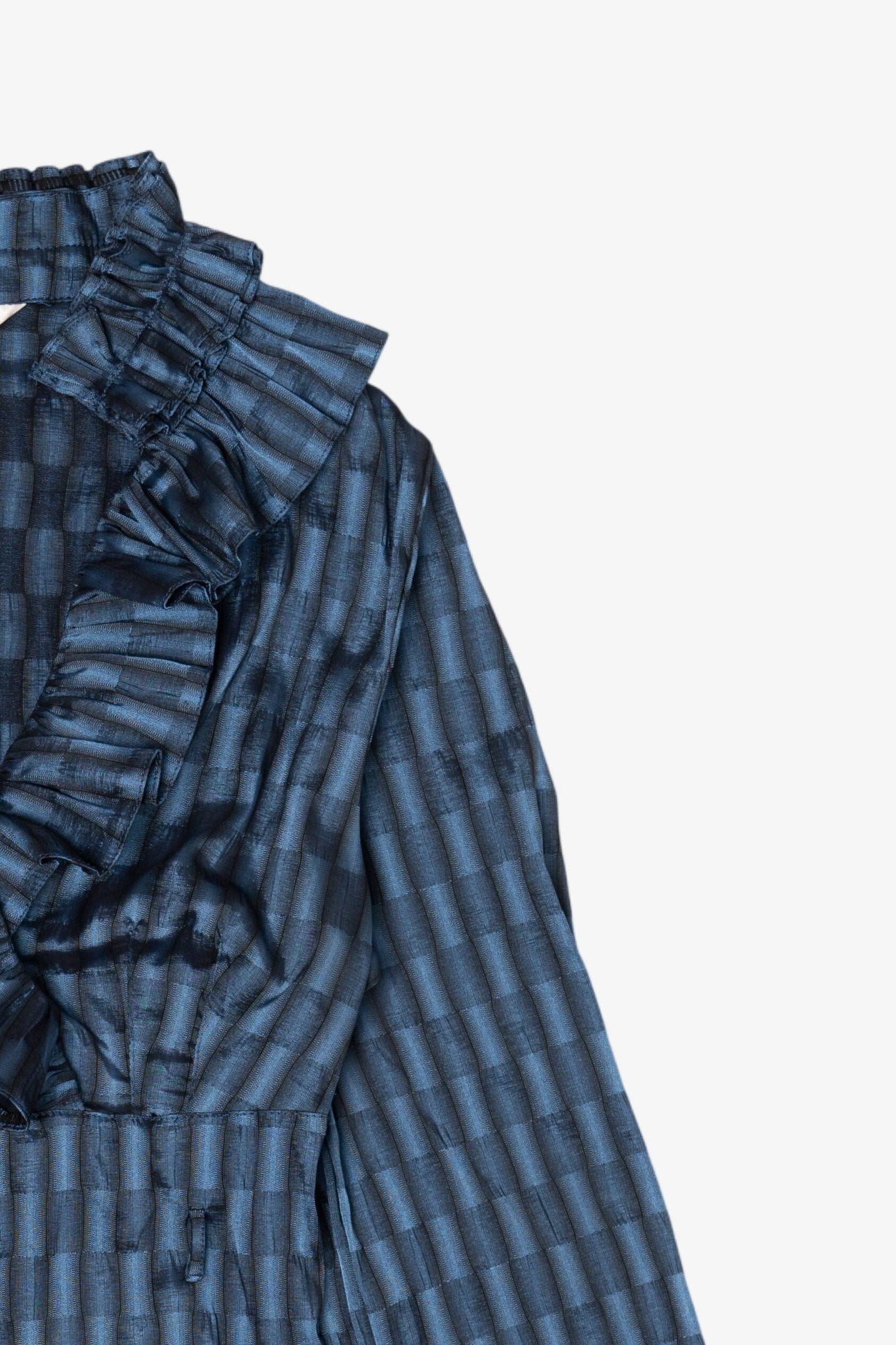 Navy Blue Roxelan Ruffled Collar Blouse