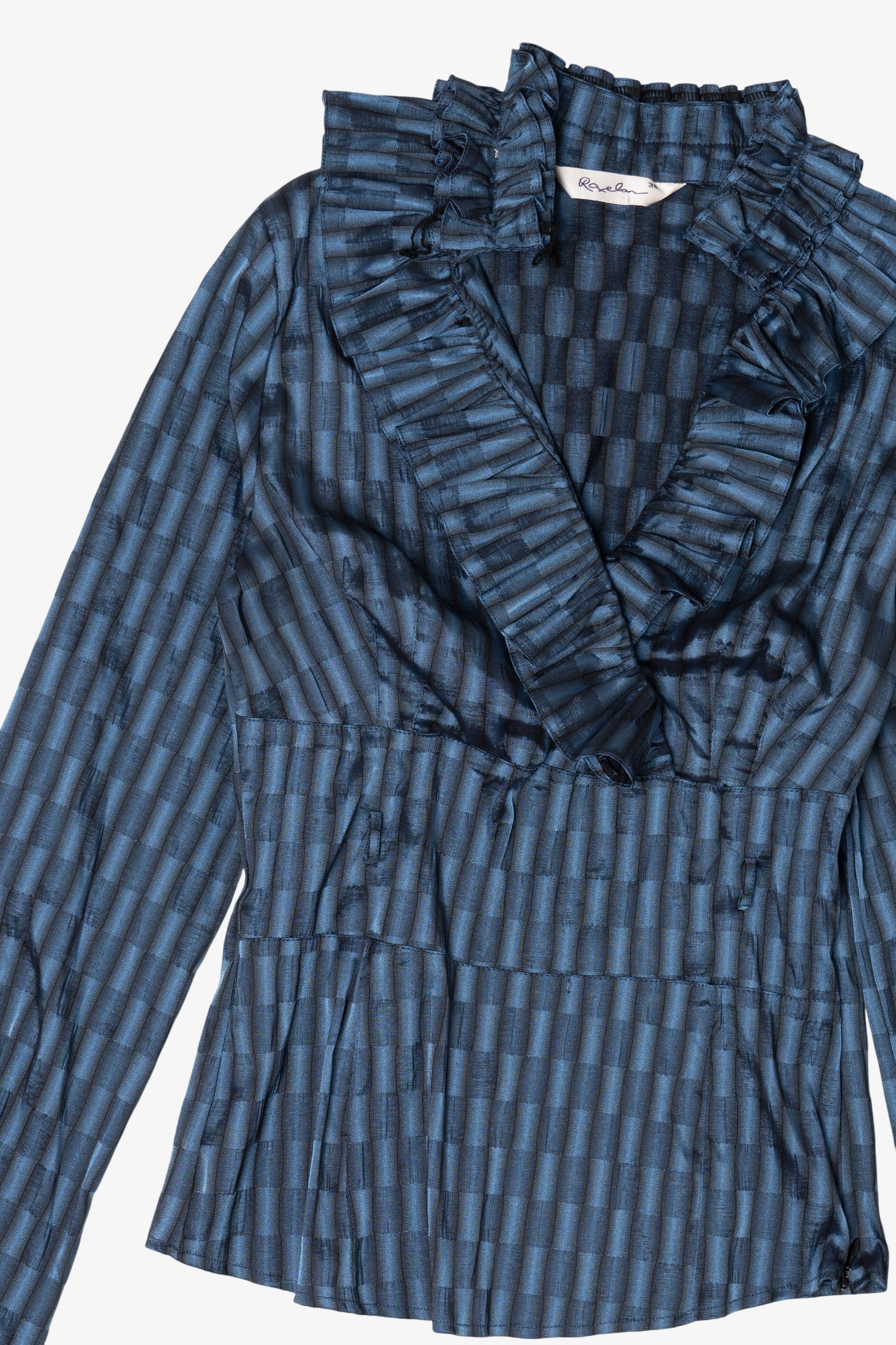 Navy Blue Roxelan Ruffled Collar Blouse