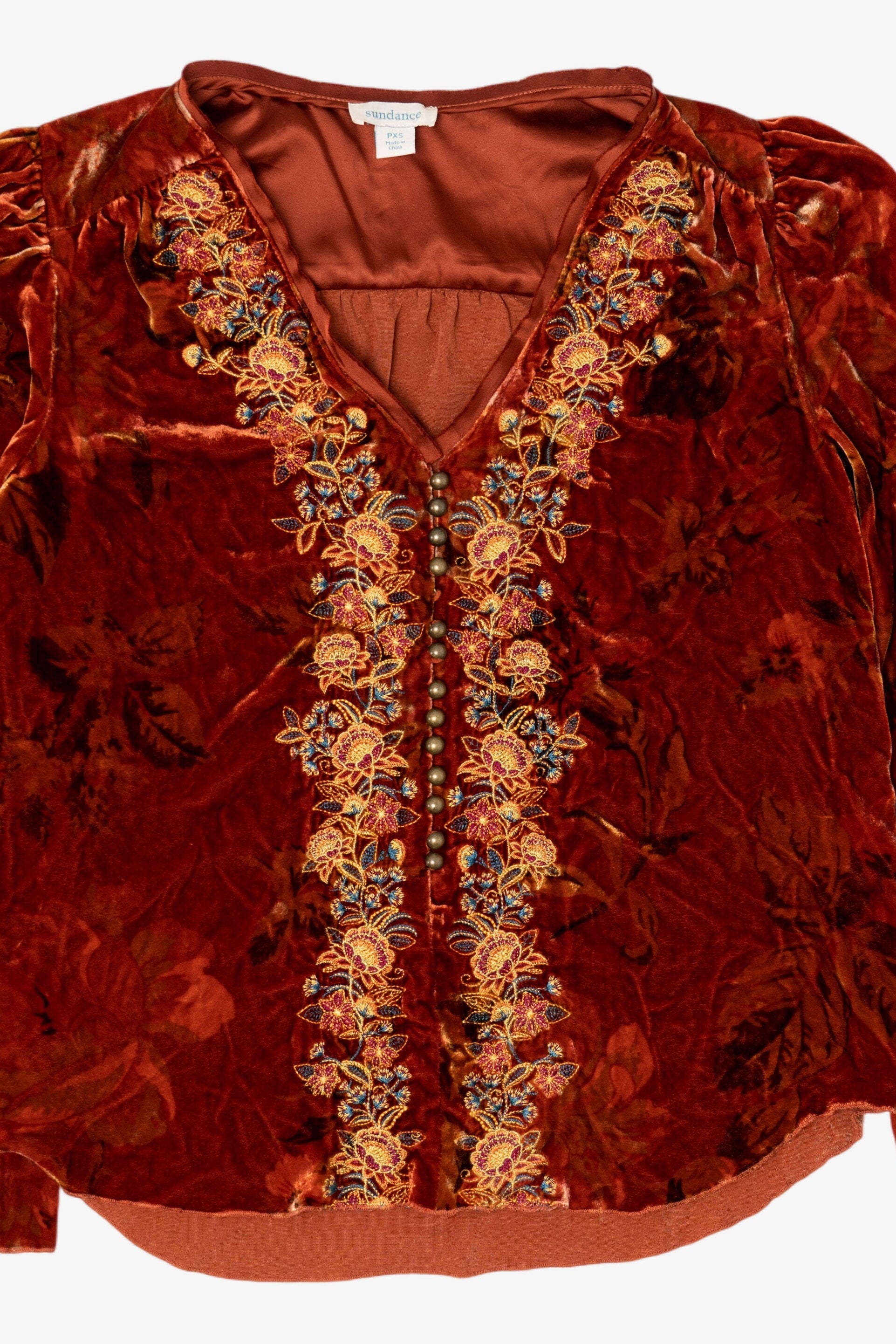 Vintage Burnt Orange Sundance Velvet Blouse (2000s)