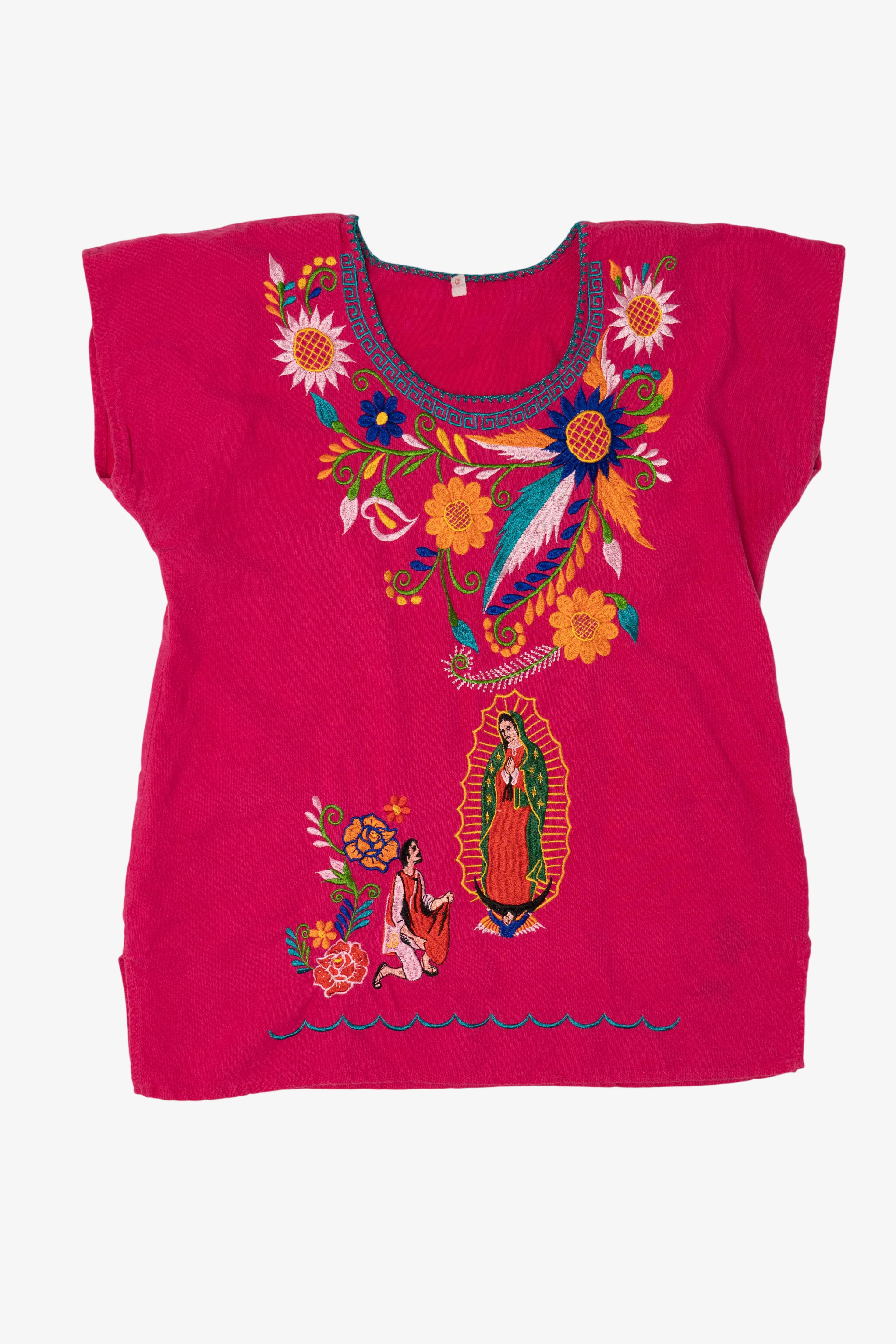 Pink Virgen de Gudalupe Embroidered Mexican Top (2010s)