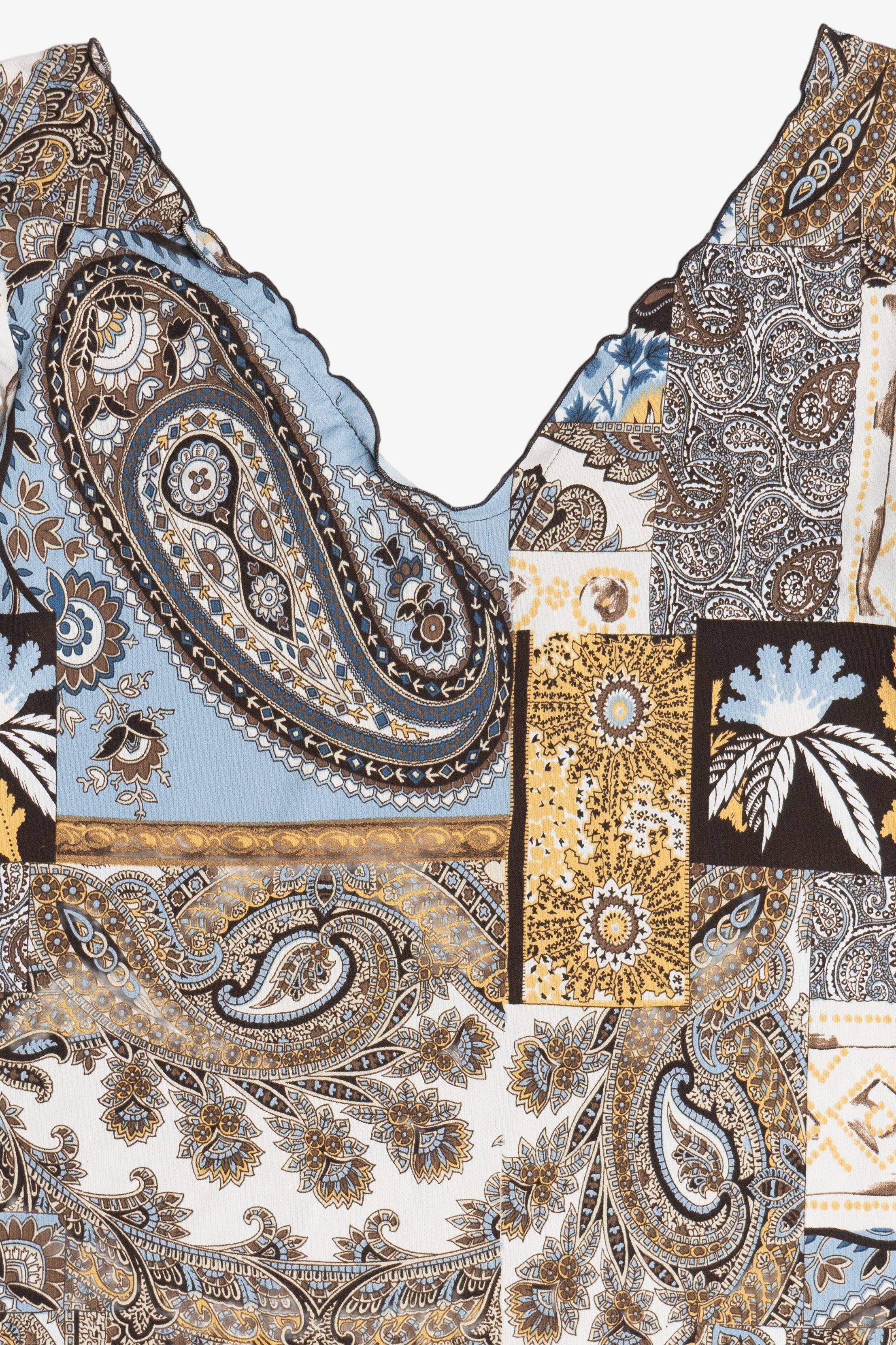 Vintage Paisley Patchwork Print Stretchy Quarter Sleeve Top (1990s)