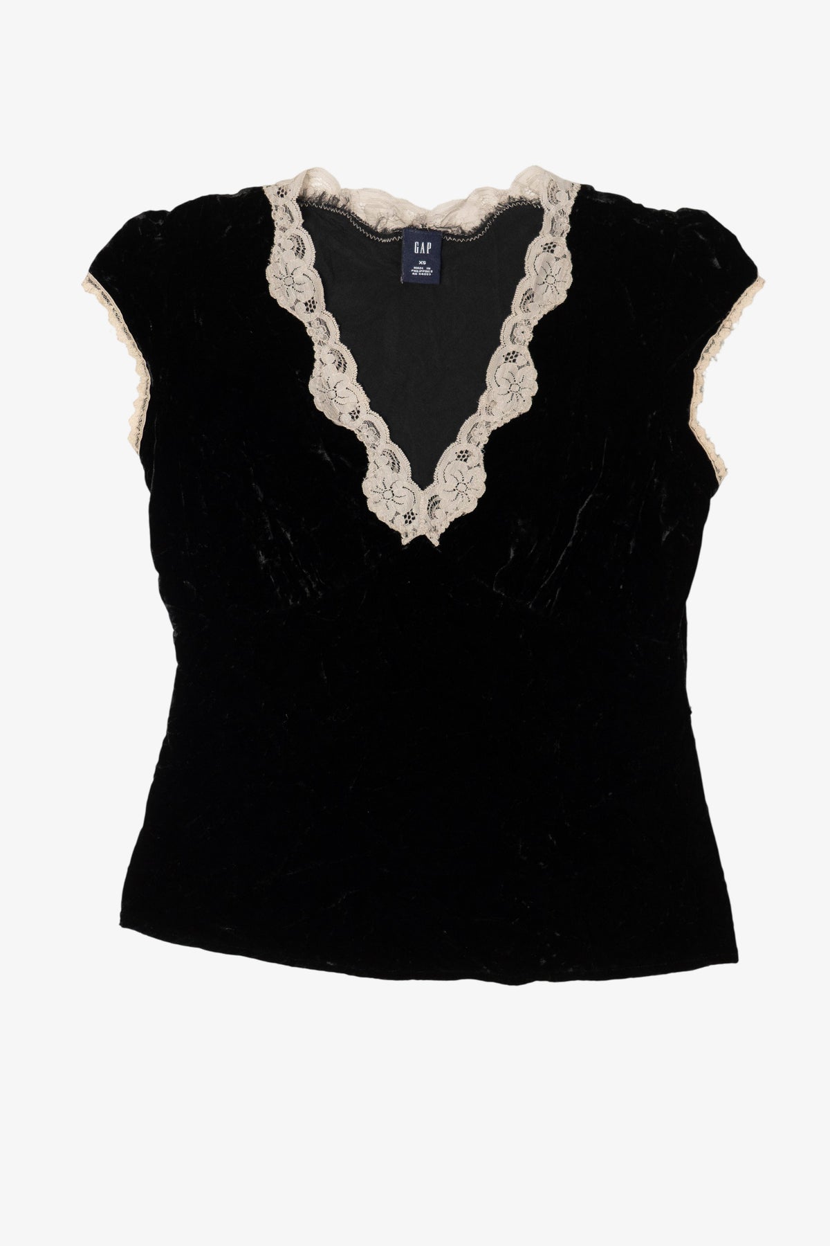 Vintage Black Velvet Lace V-Neck Gap Top (2000s)