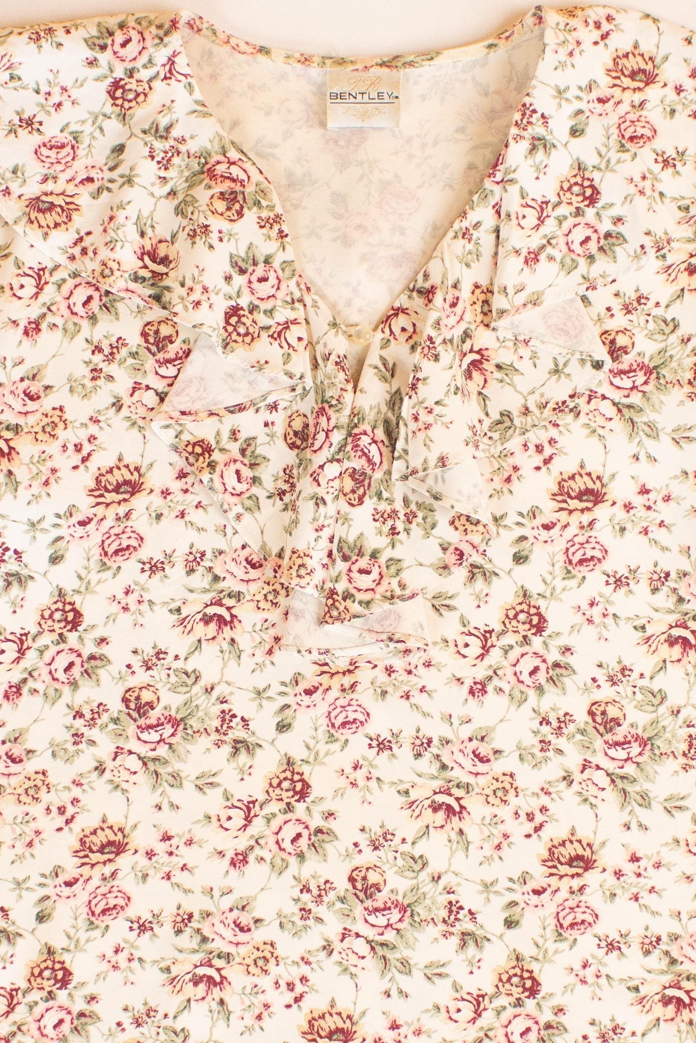 Vintage Floral Ruffle Neck Blouse (1980s)